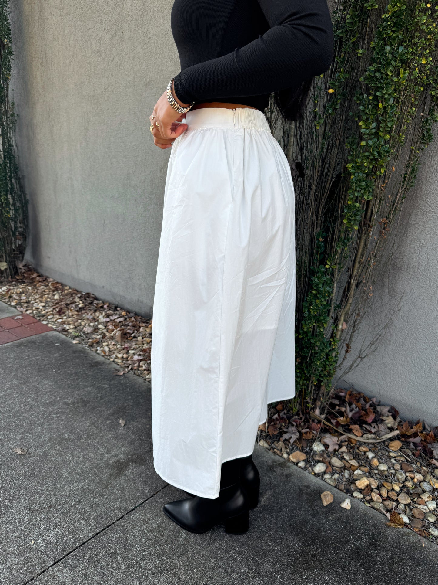 White Poplin Midi Skirt