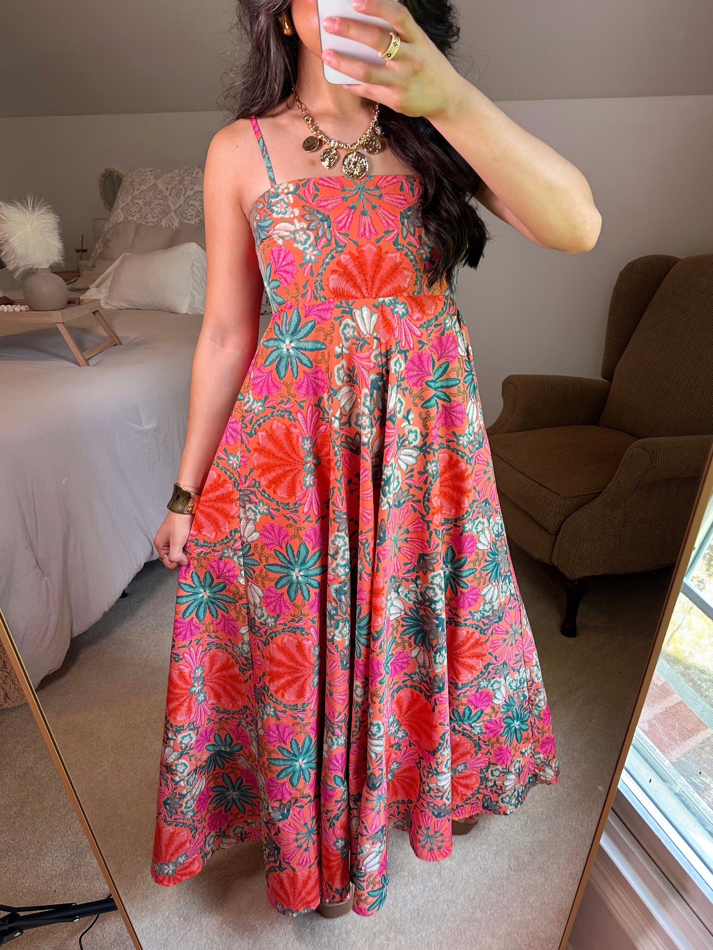 Orange Tropical Floral Maxi Dress