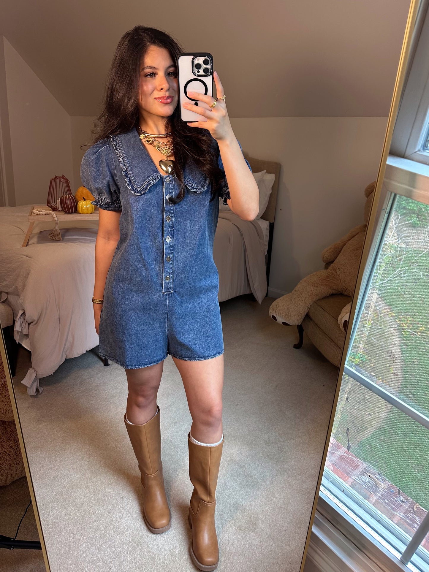 Collar Me Cute Denim Romper