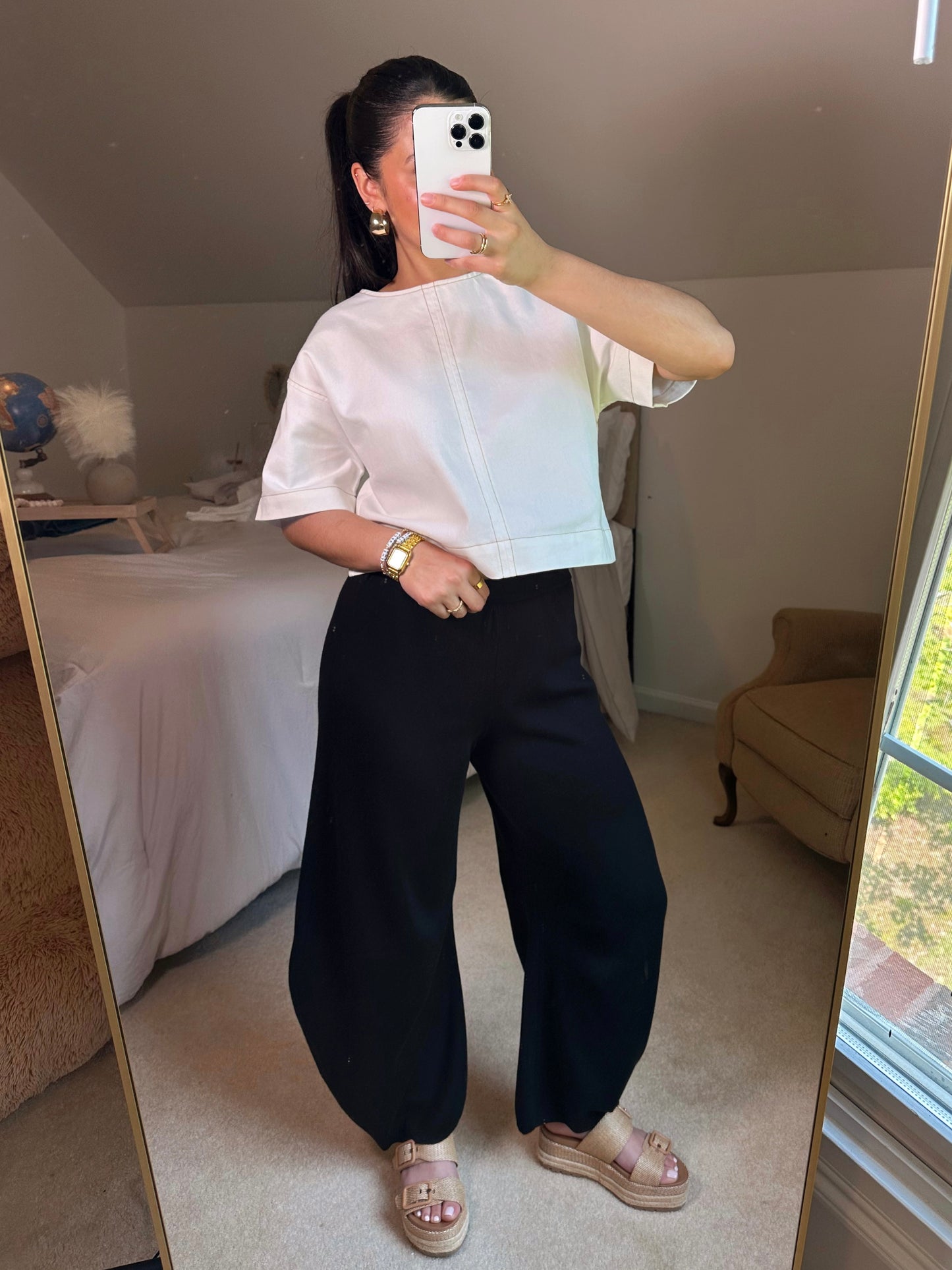 Black Knit Baggy Barrel Pants