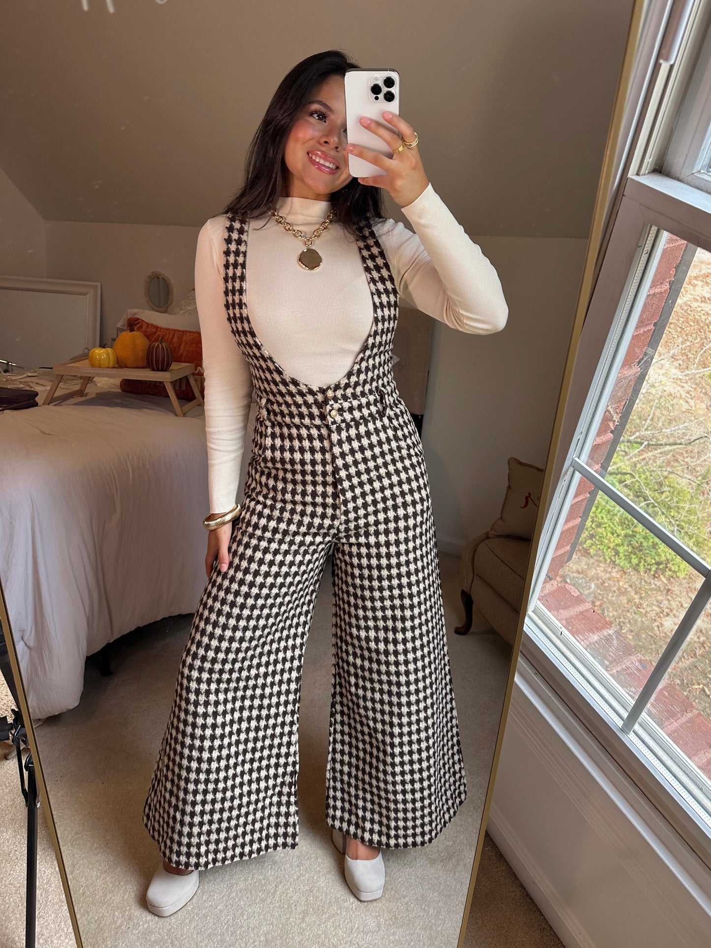Brown Houndstooth Jumpsuit