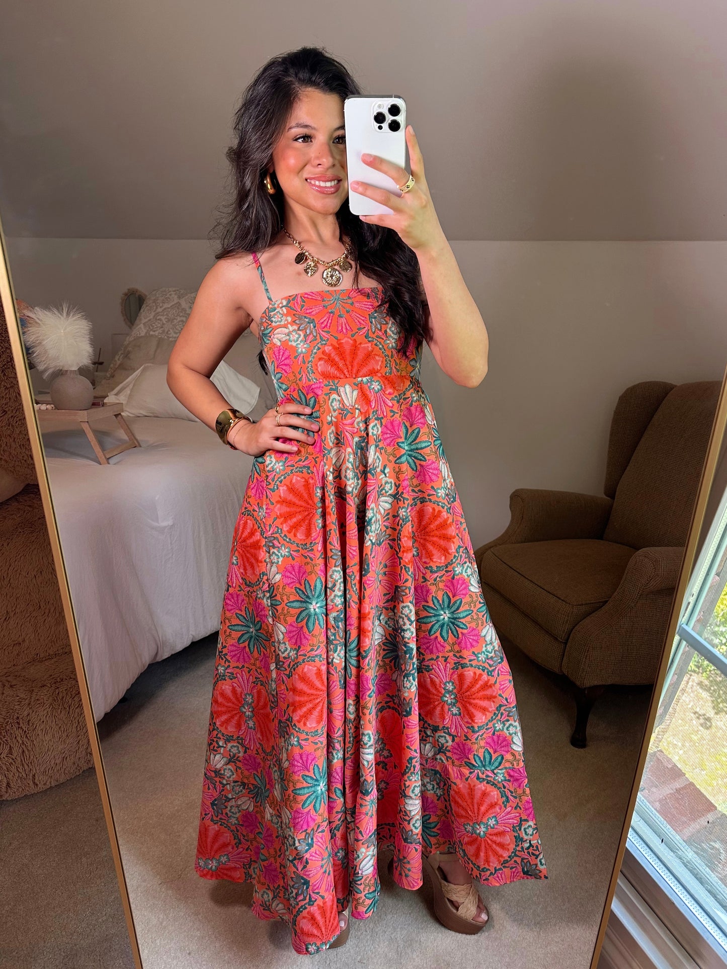 Orange Tropical Floral Maxi Dress