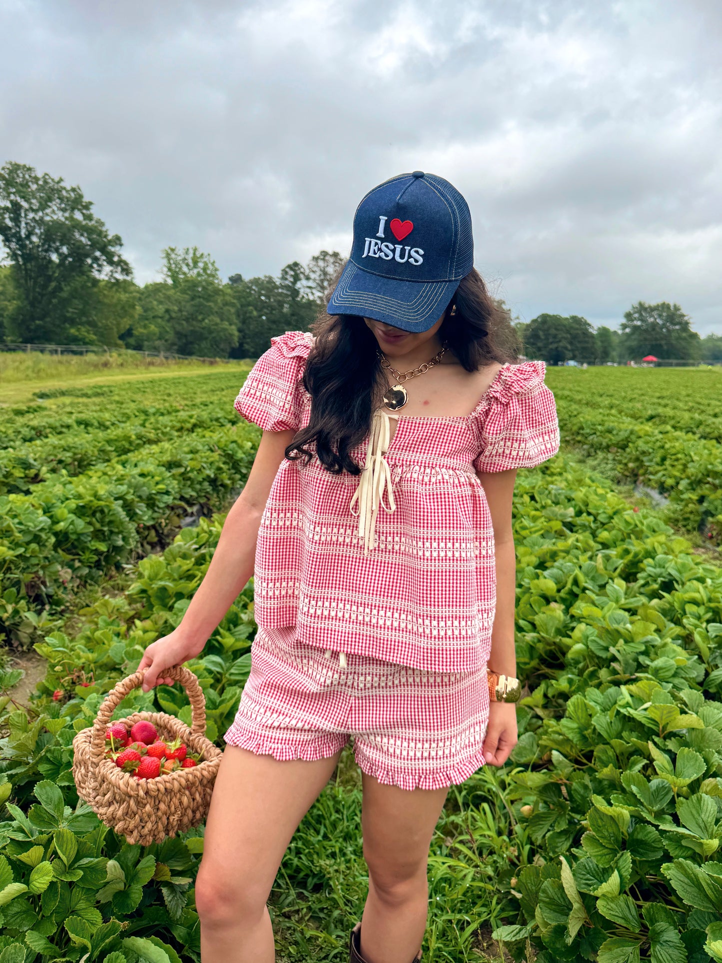 Strawberry Farms Red Gingham Top & Short Set