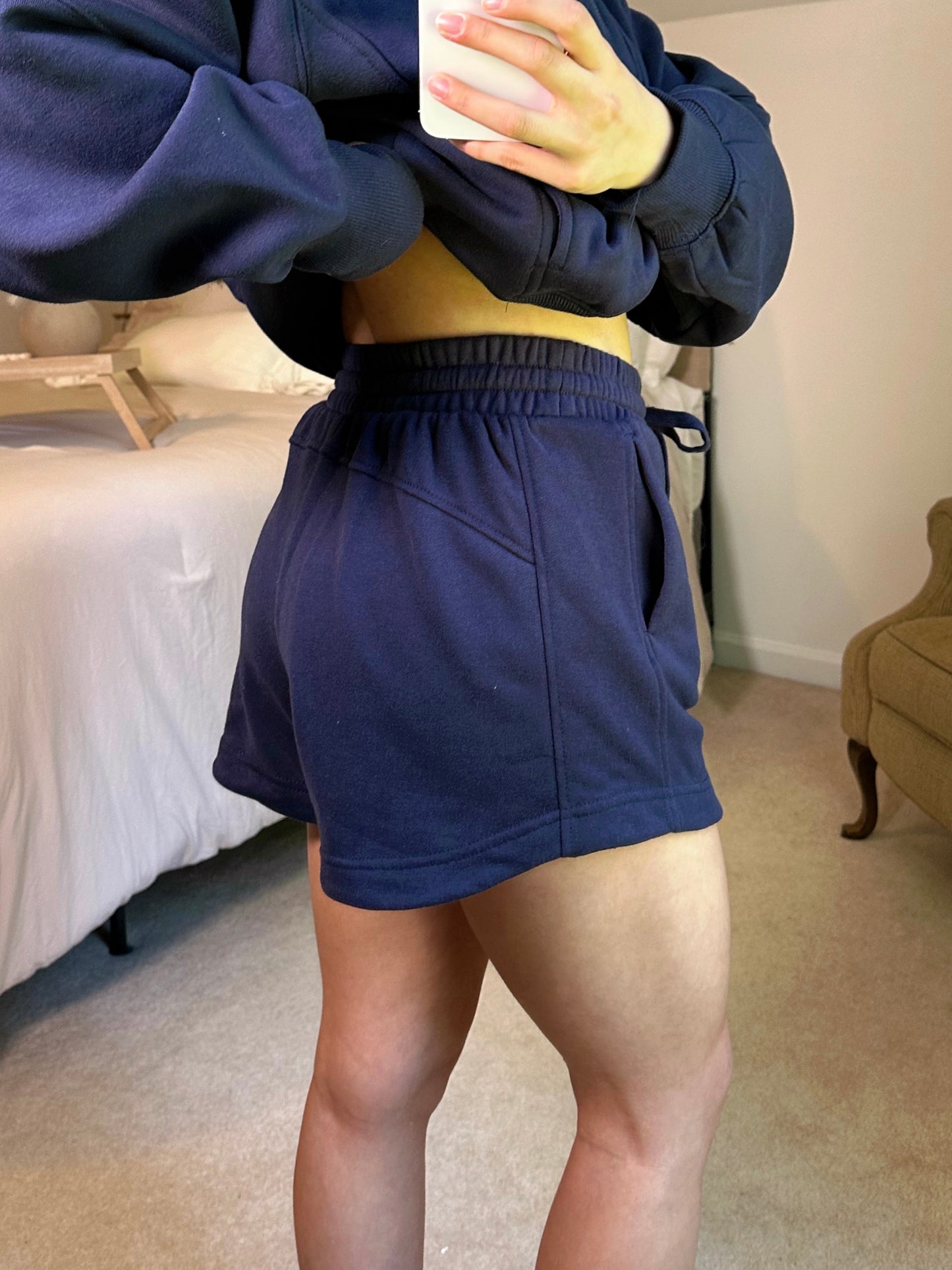 Navy Quarter Zip Sweater and Shorts Set