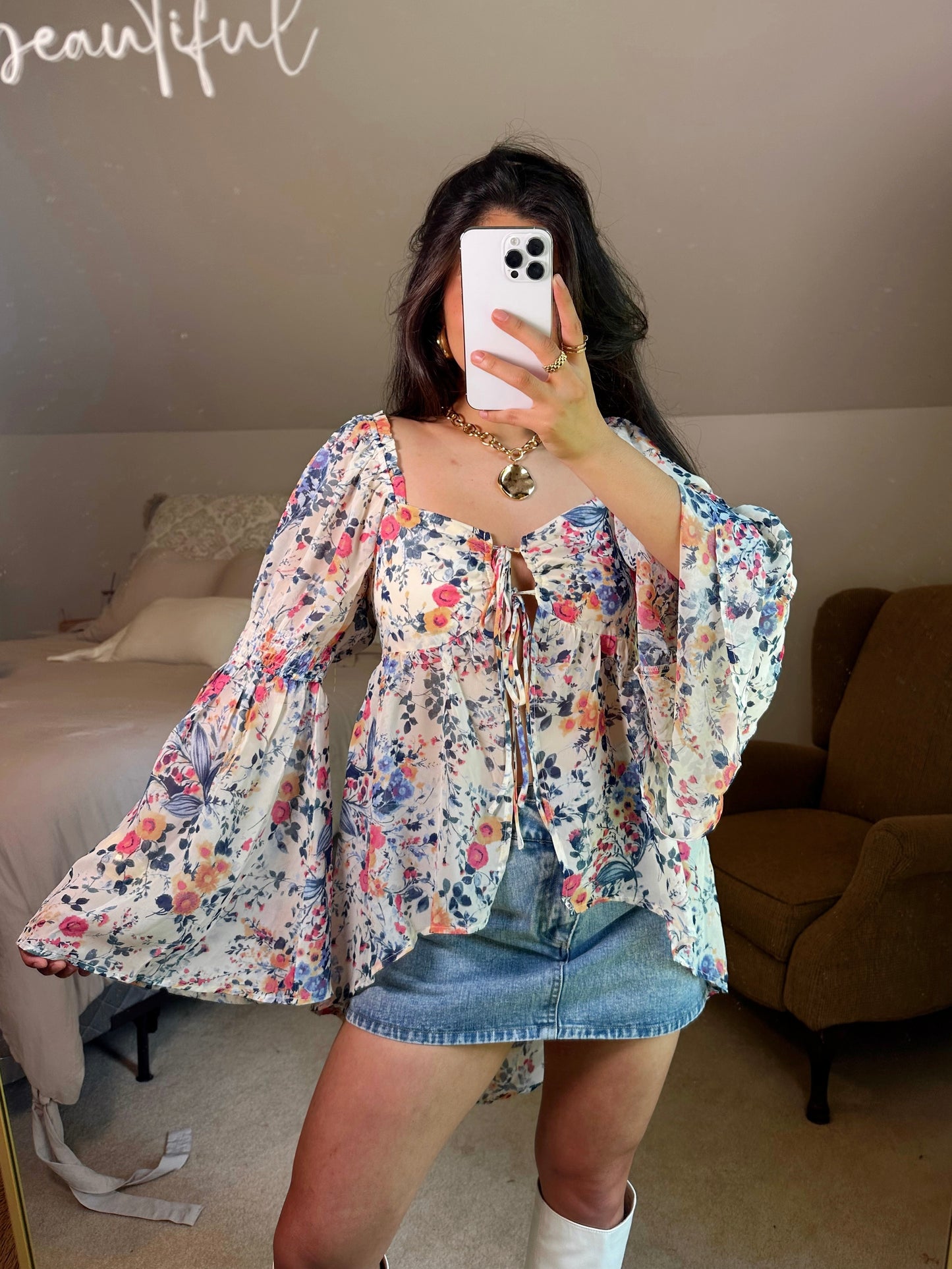Spring Floral Flowy Open Front Top