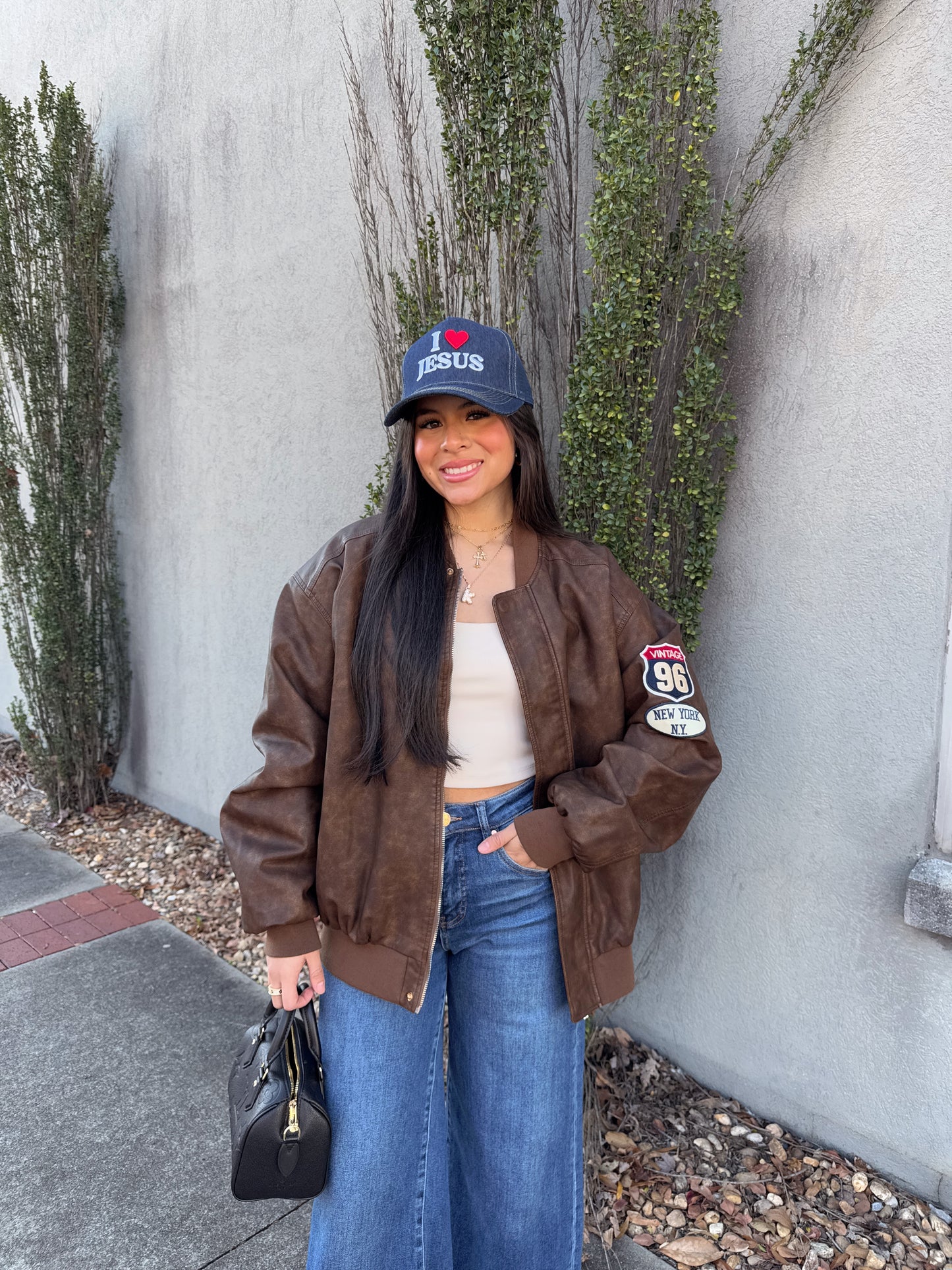 Vintage Patch Brown Oversized Jacket