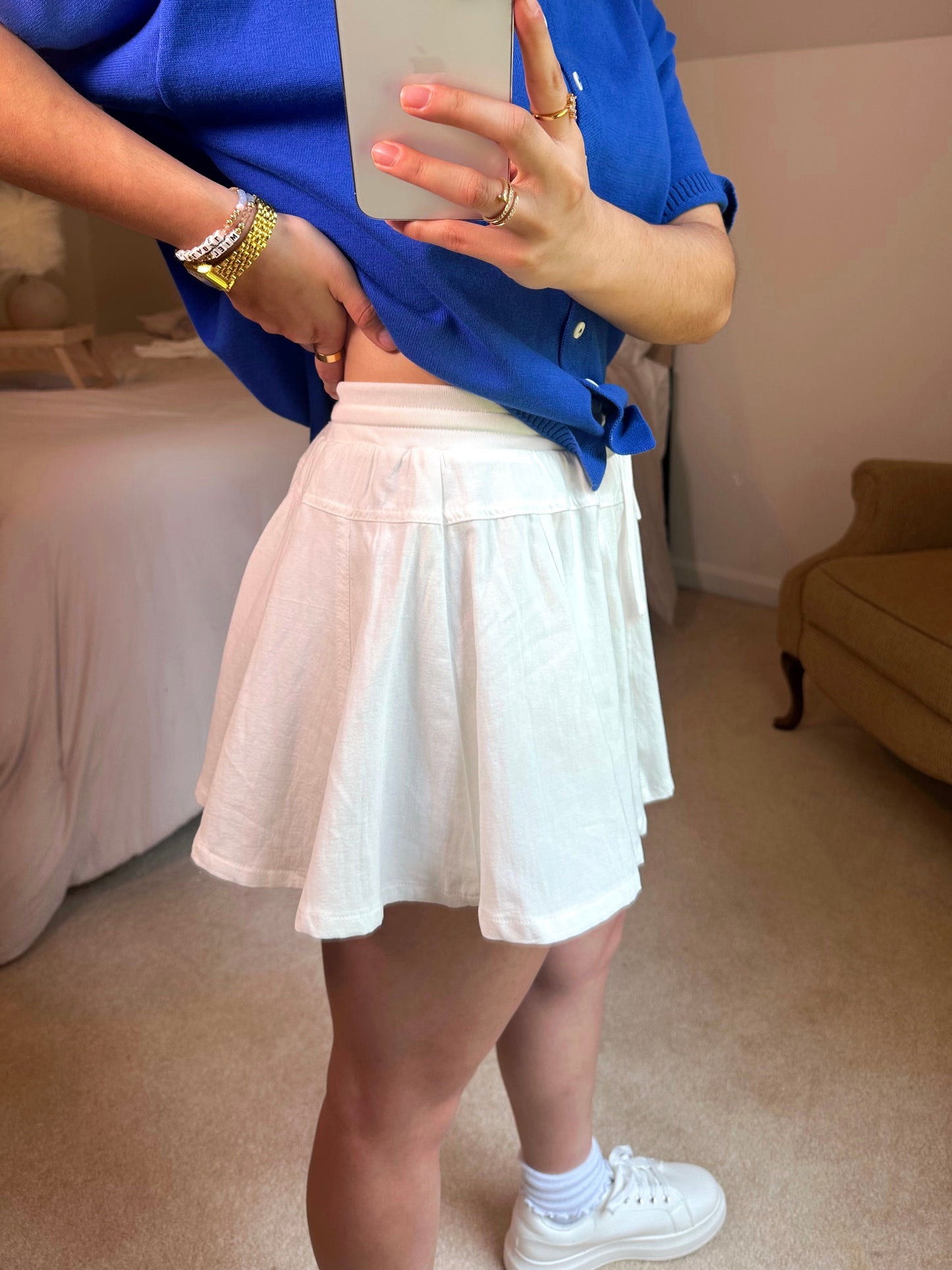 White Woven Flared Skort