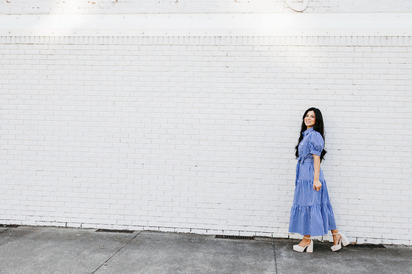 Blue Striped Button-Up Dress