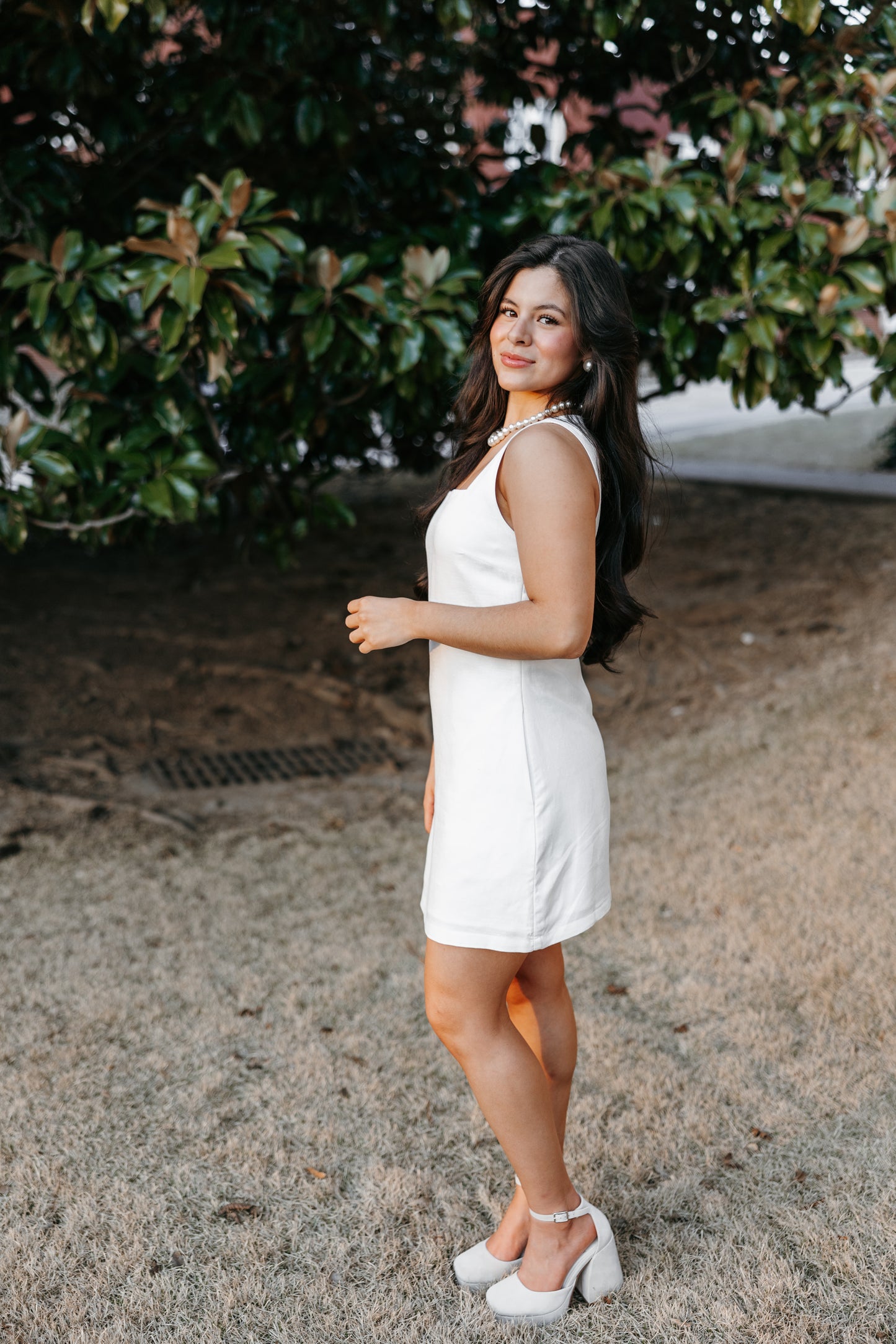 White Linen Square Neck Dress