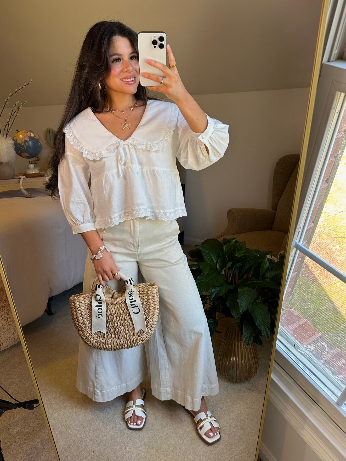 Beige Wide Leg Crop Pants
