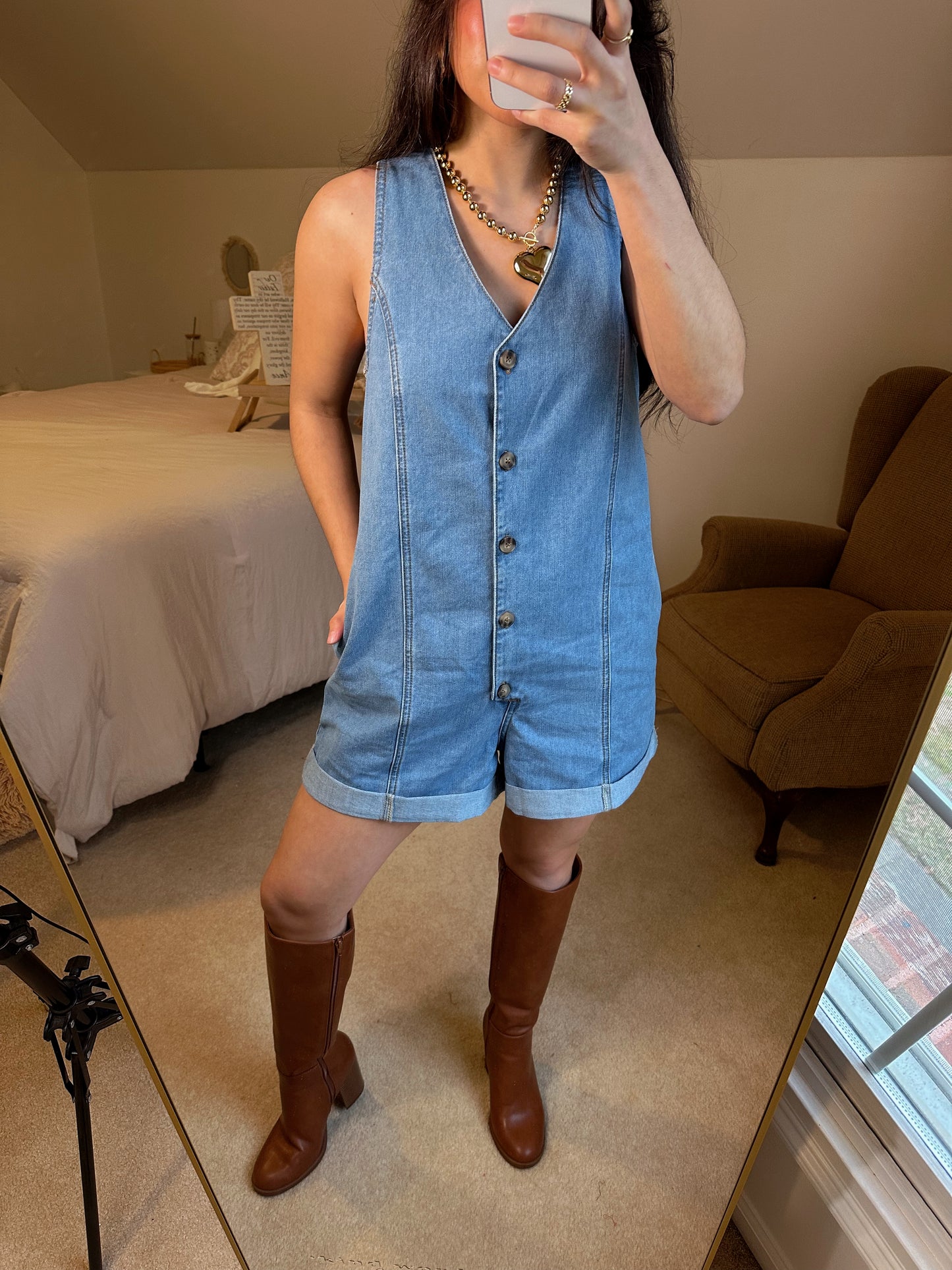 Denim Button-Up Romper