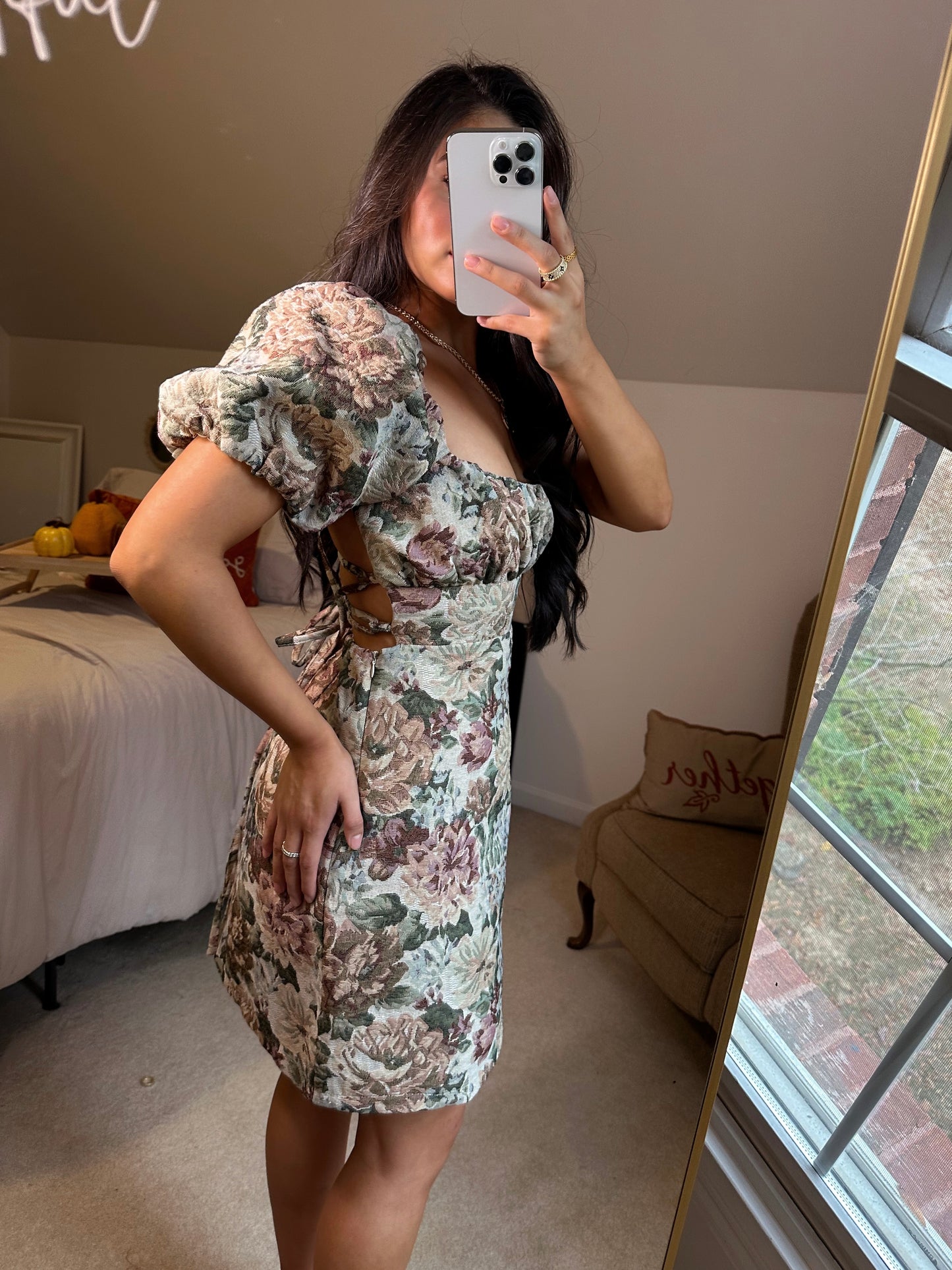 Vintage Floral Open Back Dress