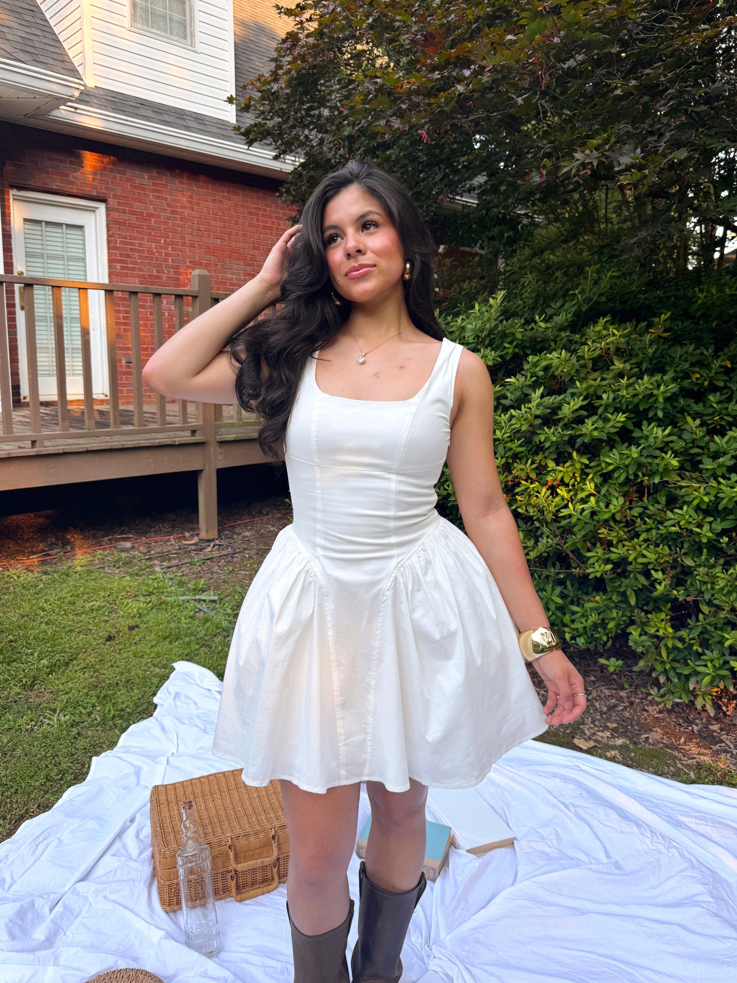 White Drop Waist Corset Mini Dr ess
