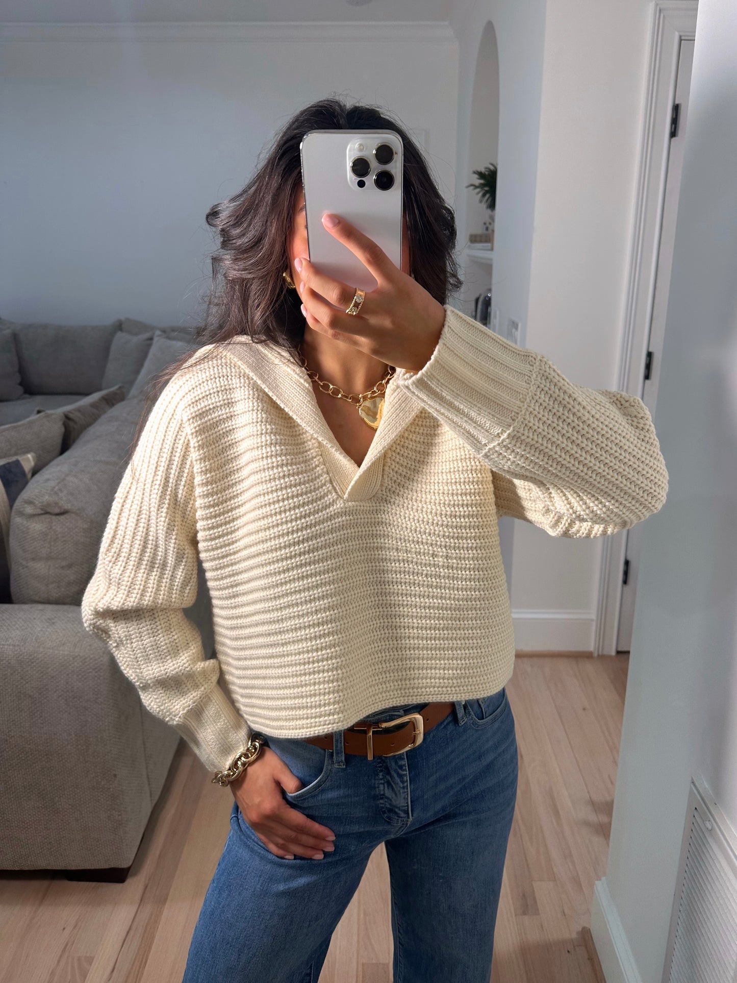 Ivory Knit Collared Sweater