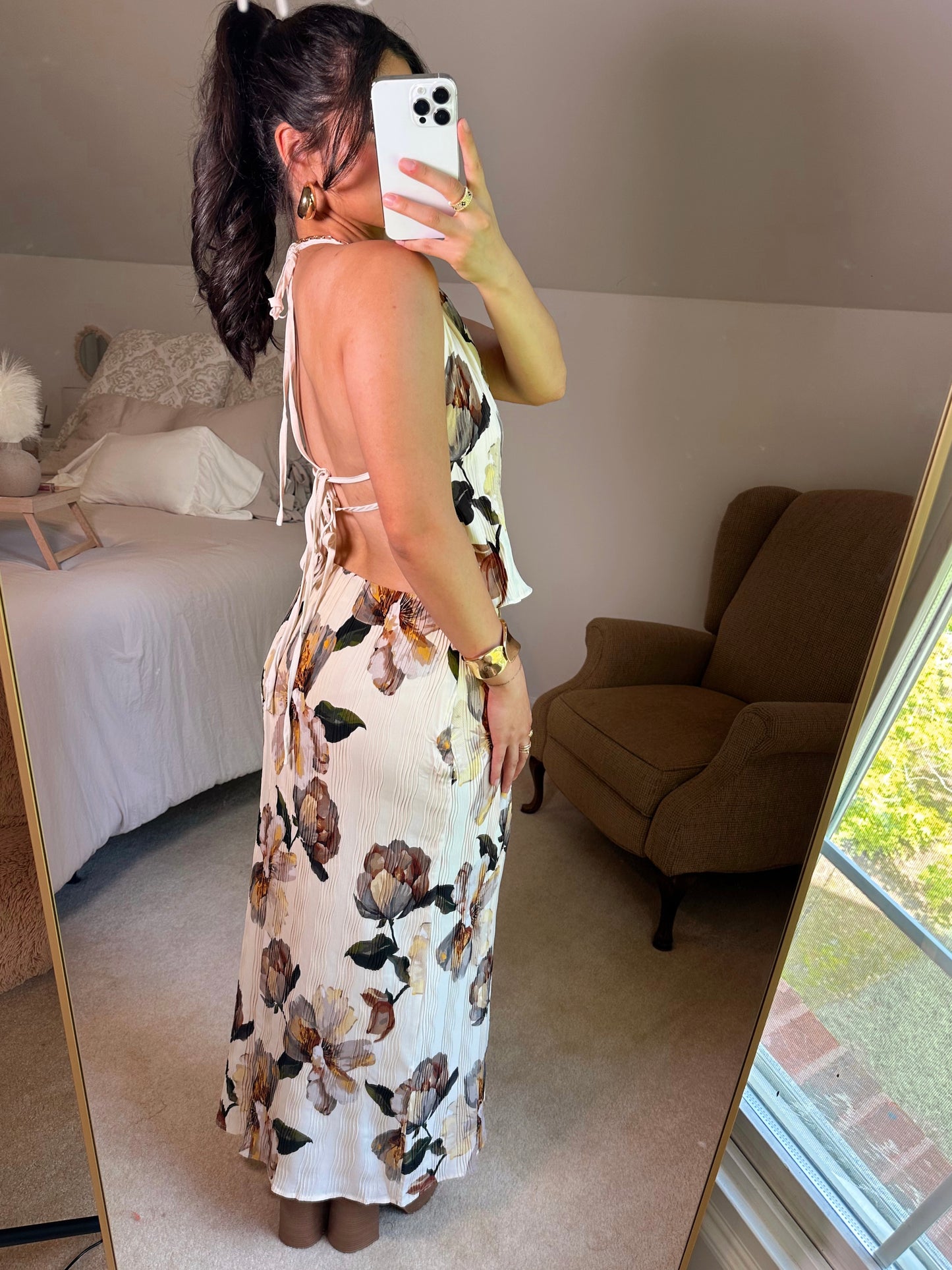 Vintage Florals Open Back Top & Skirt Set