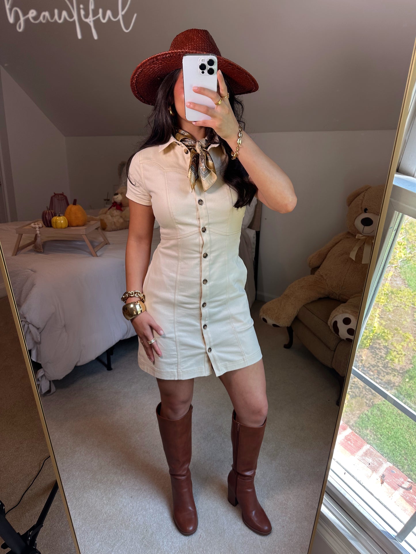 Oatmeal Button Up Shirt Dress