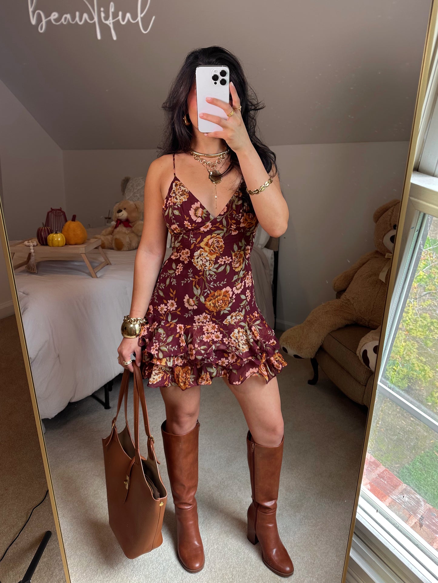 Autumn Florals Mini Ruffle Dress