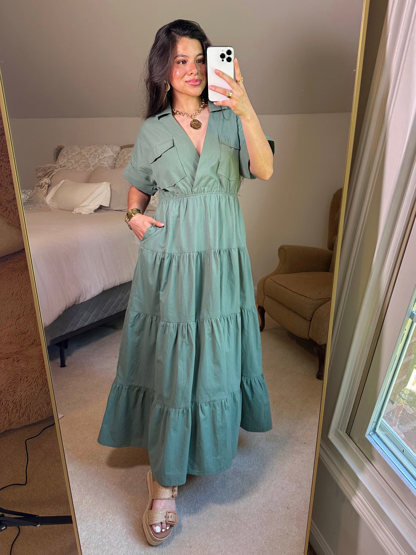 Vintage Green Utility Maxi Dress
