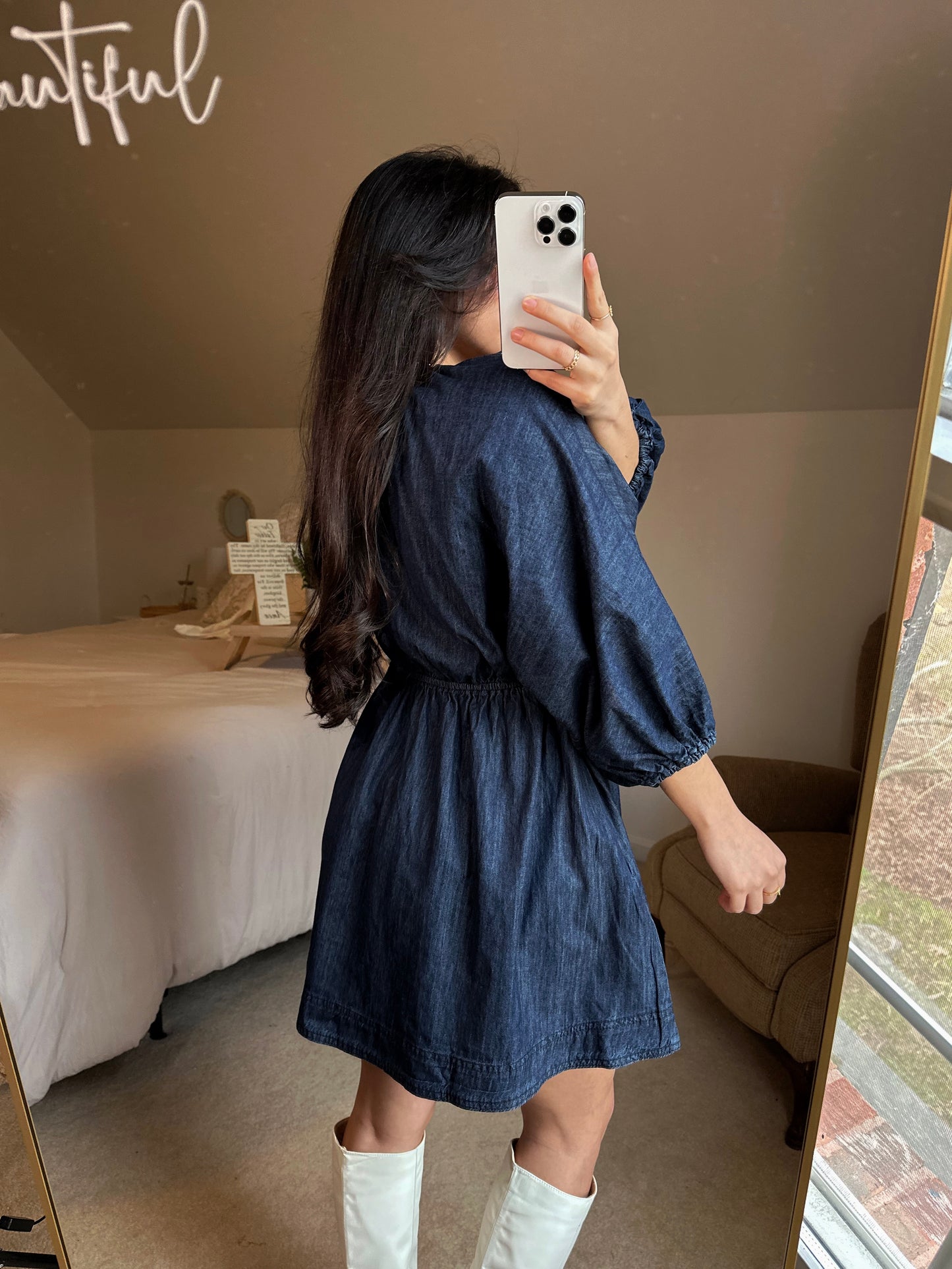 Dark Denim V-Neck Dress
