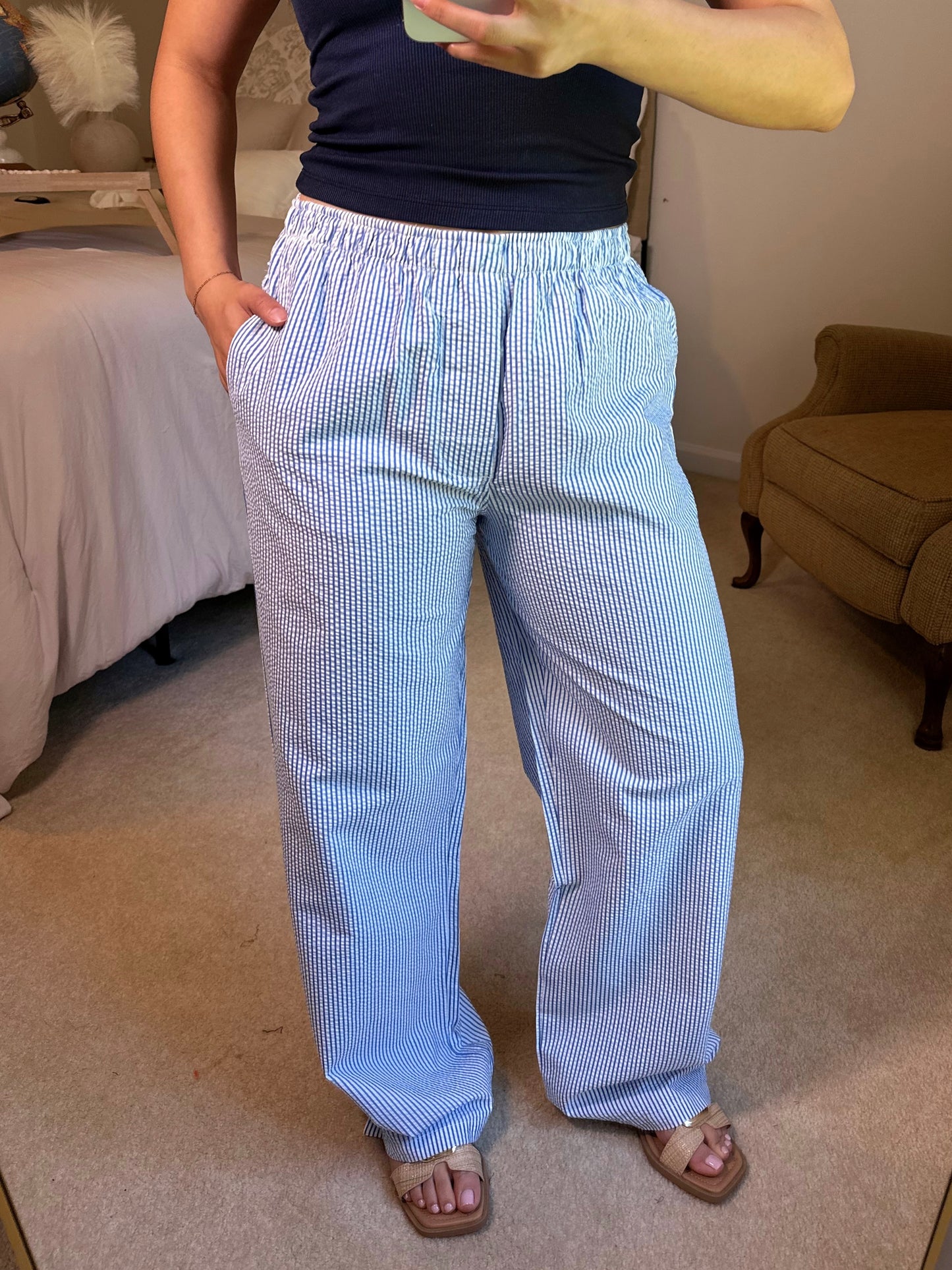 Blue Striped Seersucker Pants