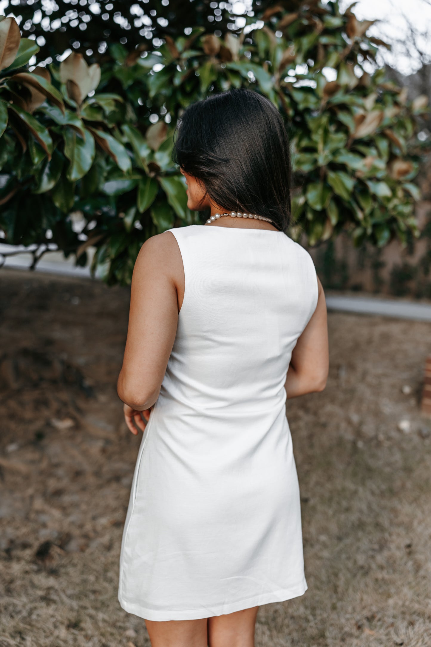 White Linen Square Neck Dress