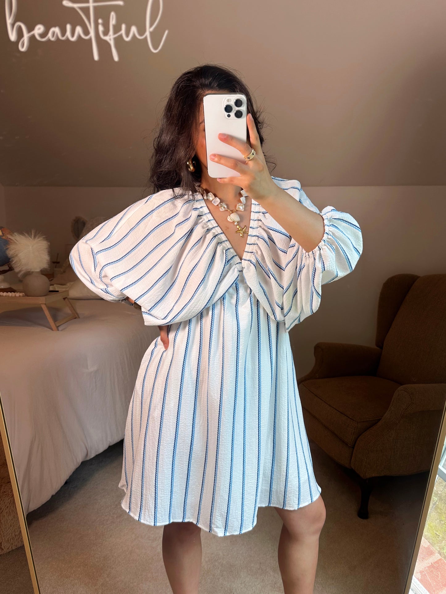 Coastal Stripe V-Neck Dress