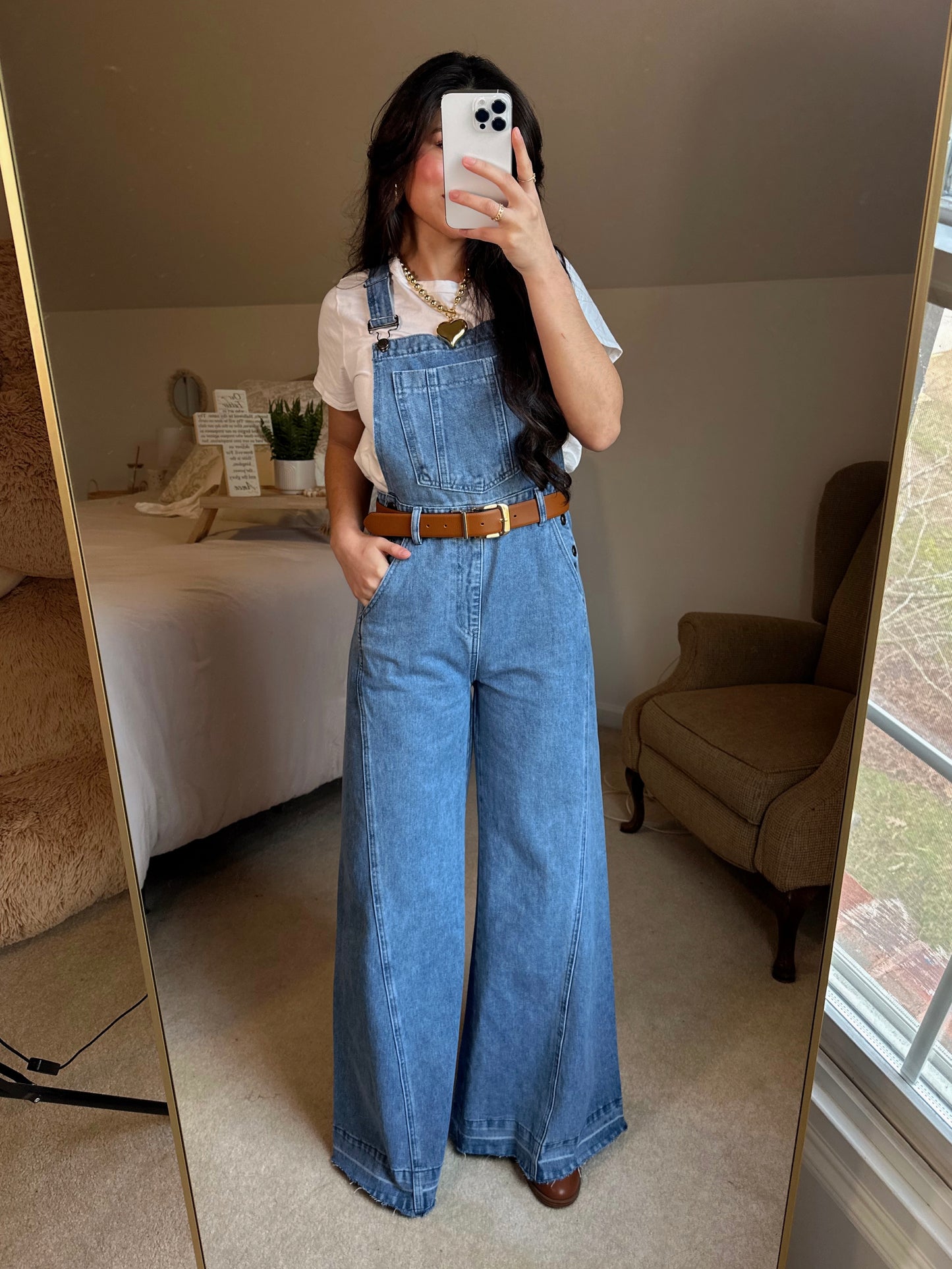 Denim Wide-Leg Overalls