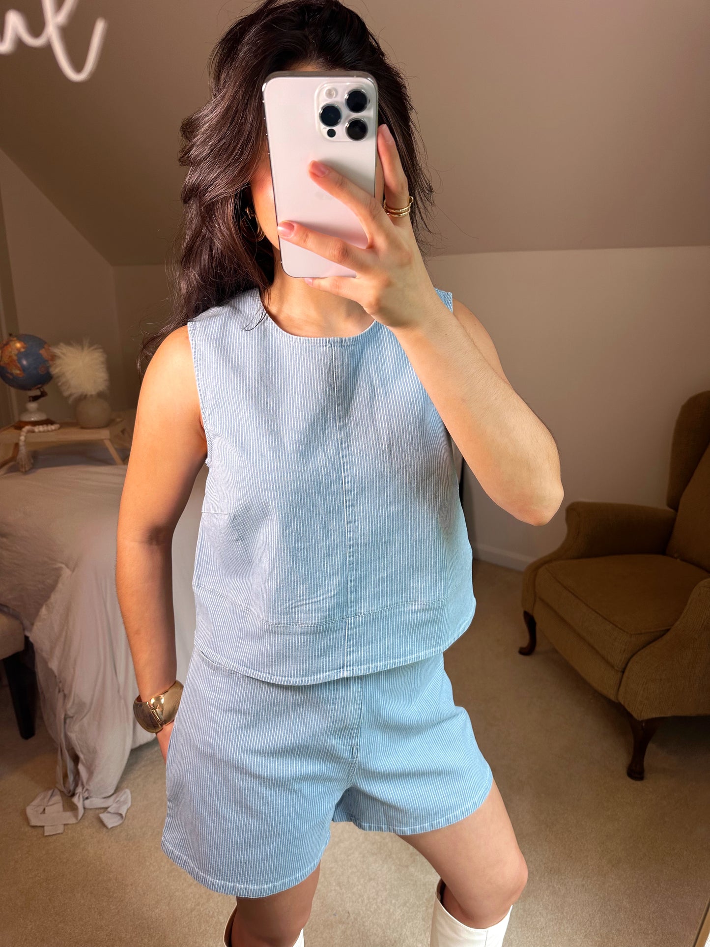Denim Pinstripe Set