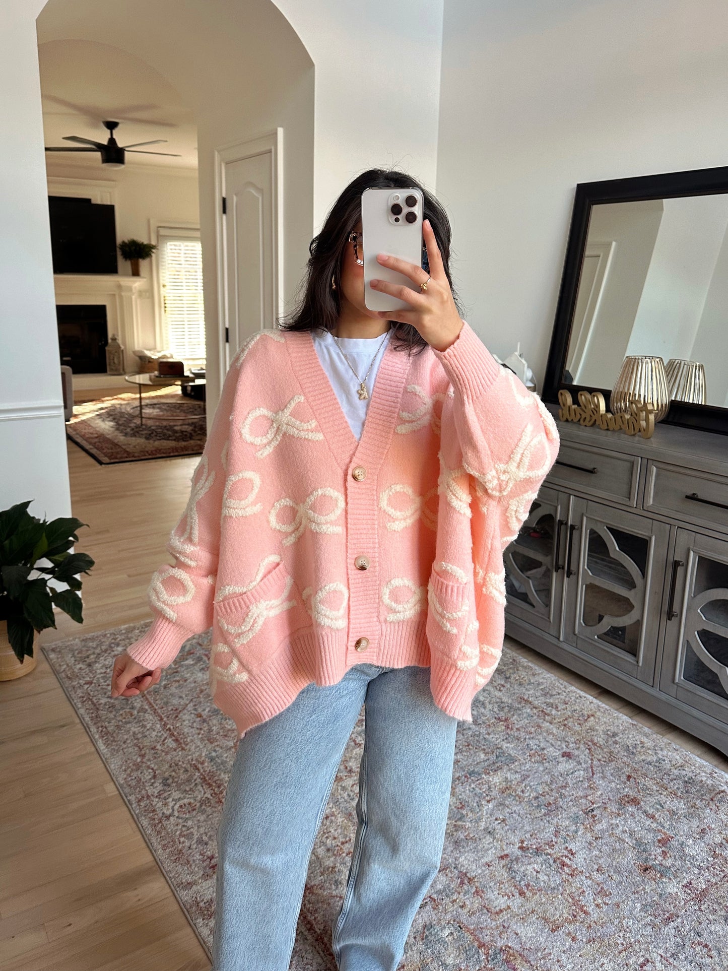 Baby Pink Bow Oversized Cardigan