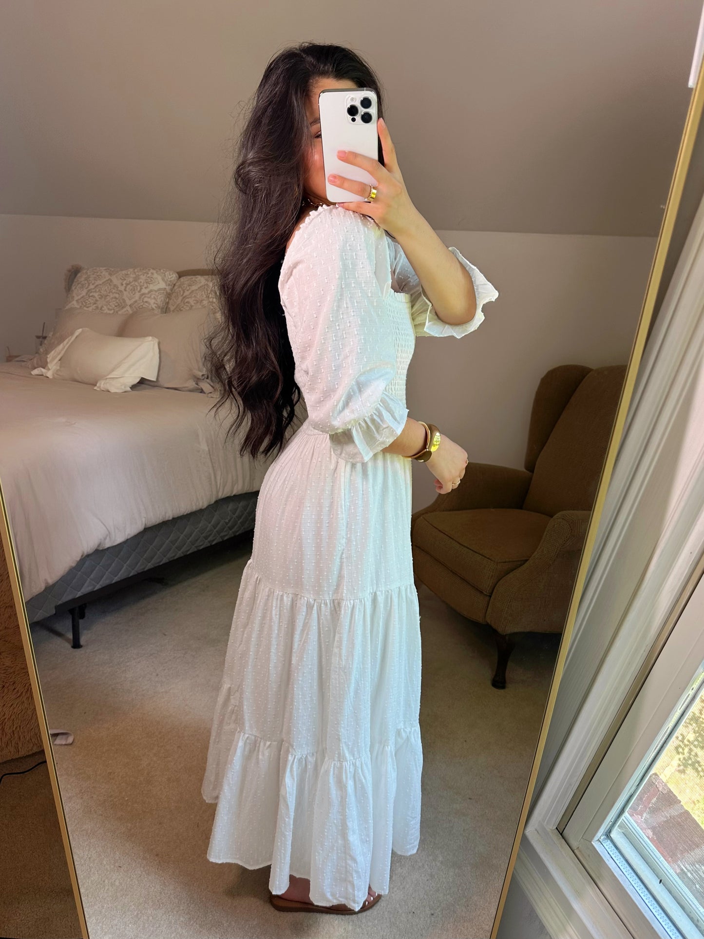 White Dotted Flowy Maxi Dress