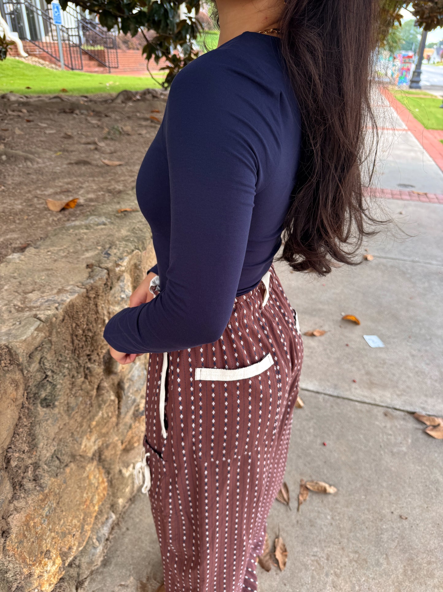 Navy Double Layered Long Sleeve Top