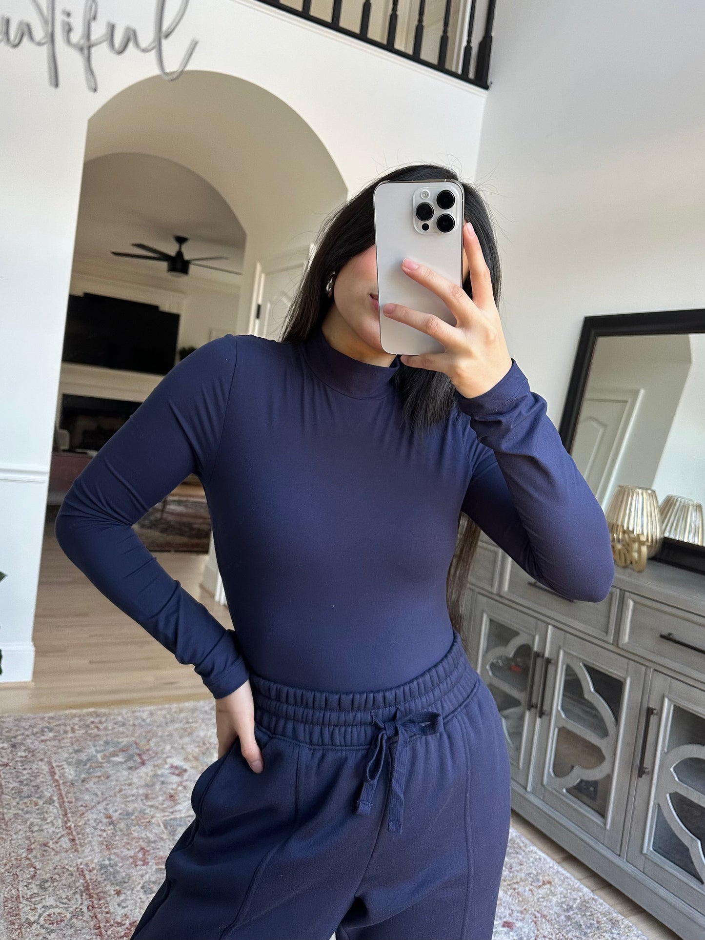 Navy Bodysuit & Jogger Pants Set