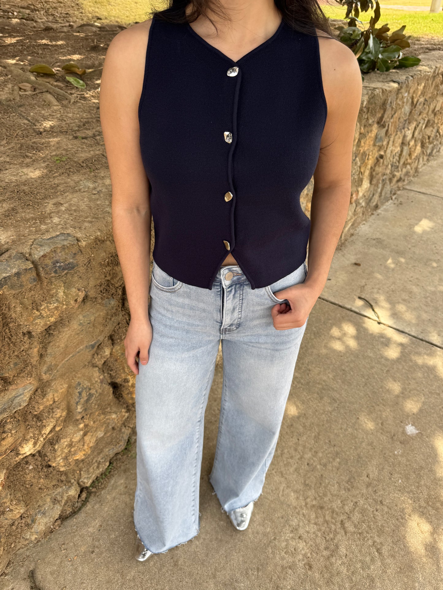 Classy Navy & Silver Knit Vest