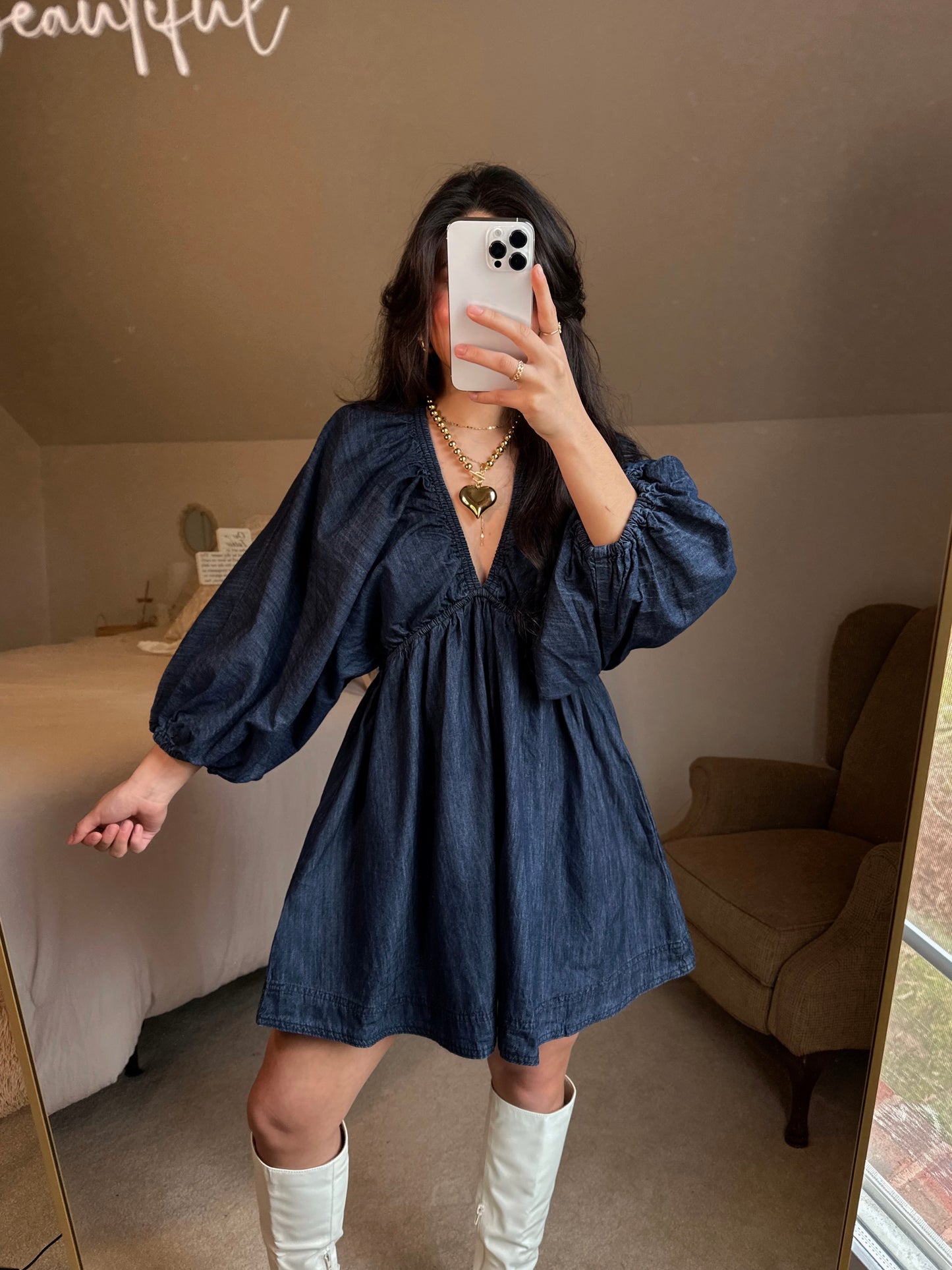 Dark Denim V-Neck Dress