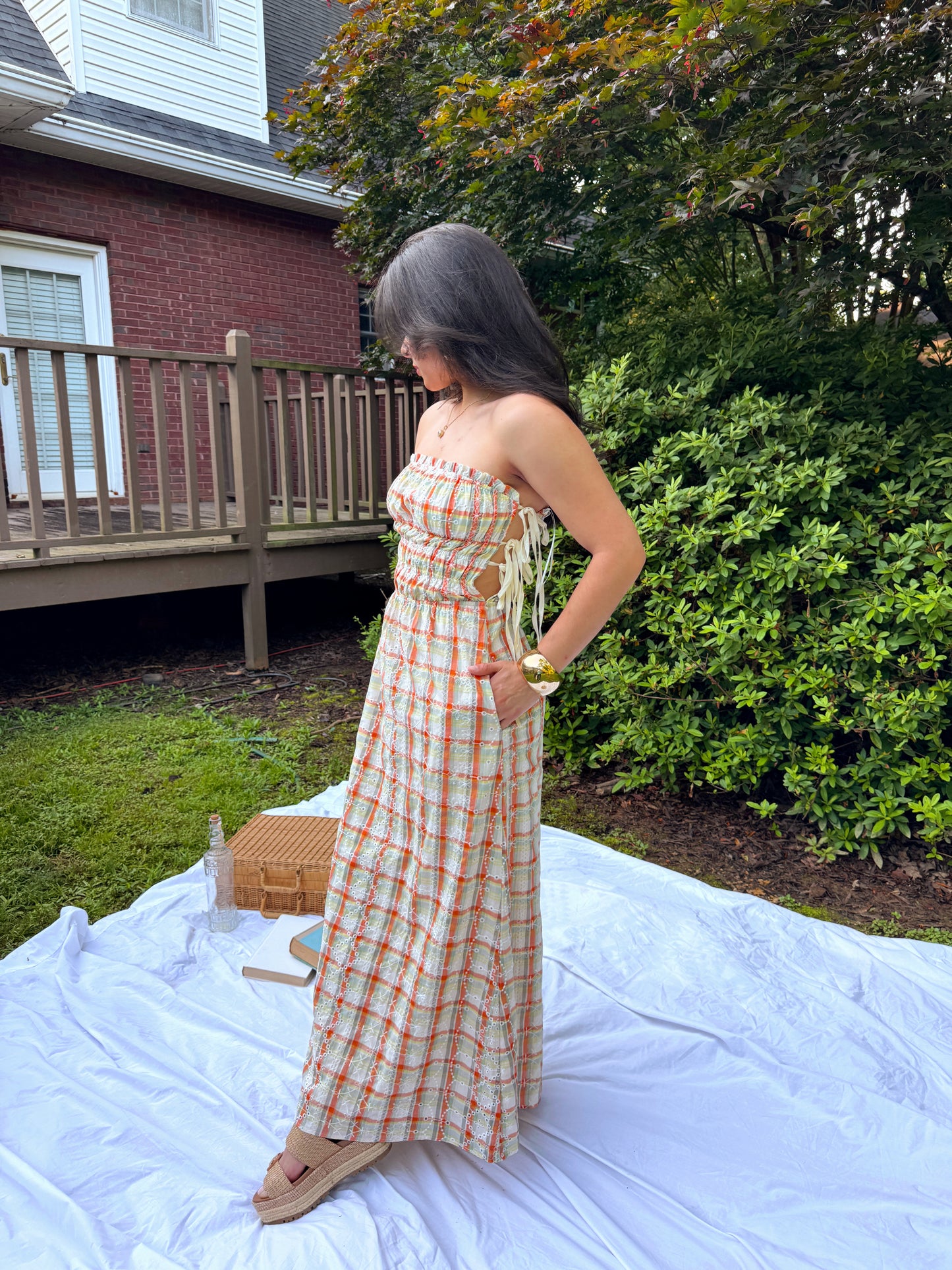 Sherbert Plaid Strapless Dress