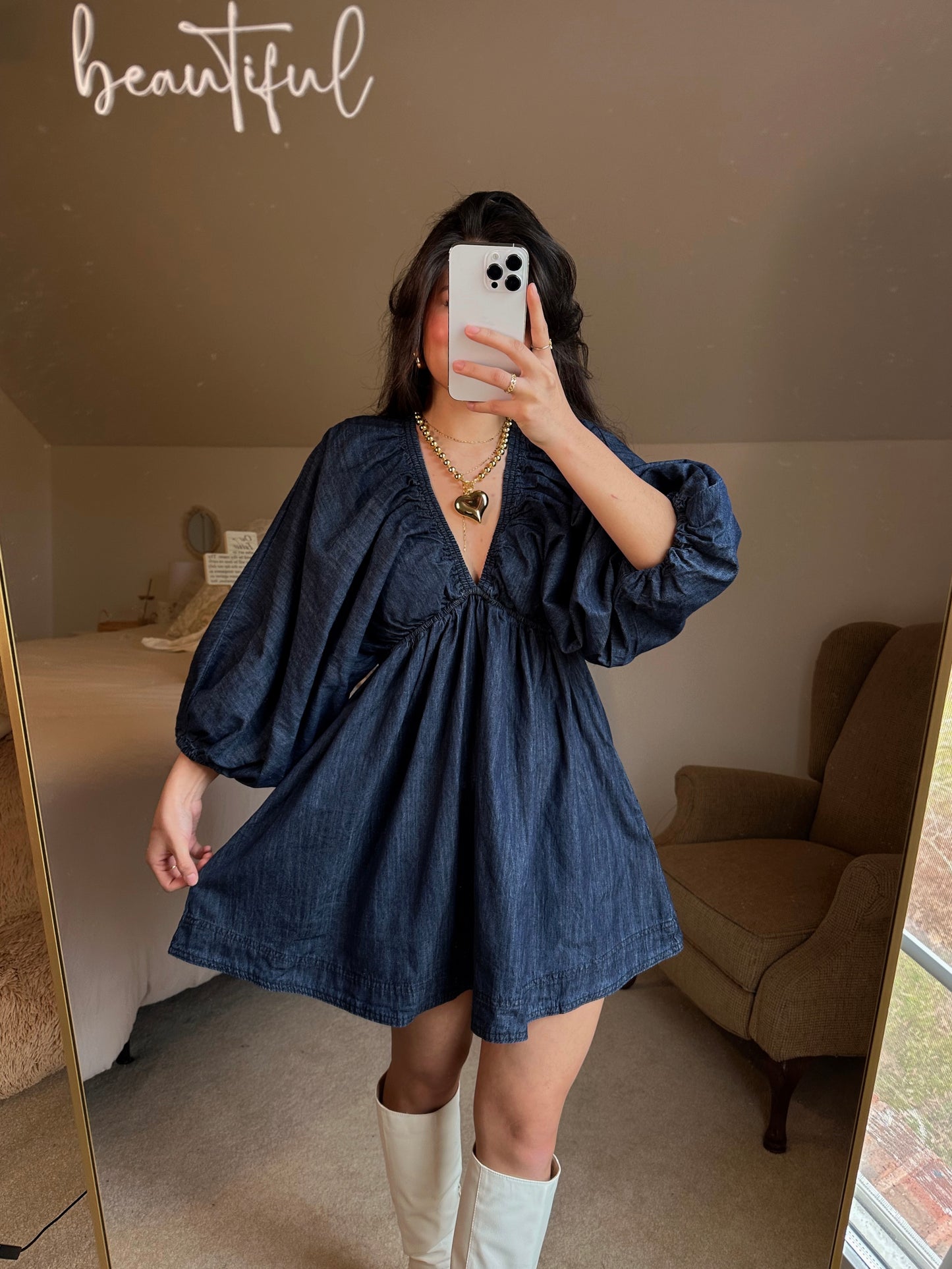Dark Denim V-Neck Dress