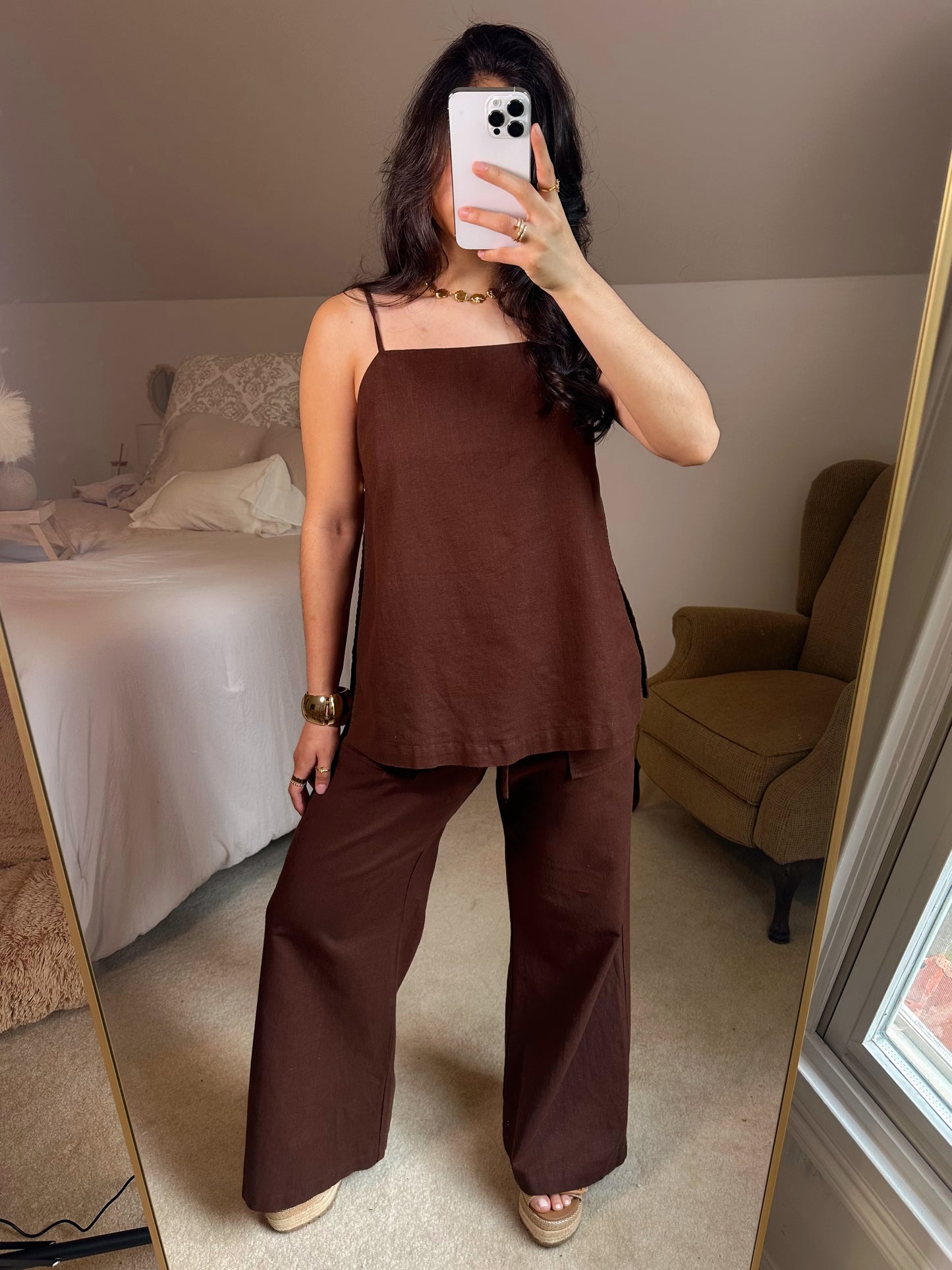 Coconut Brown Open Side Top & Pant Set