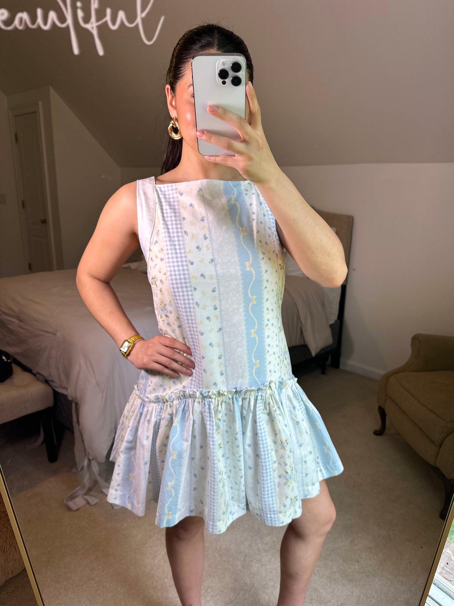 Baby Blue Coquette Patterned Mini Dress