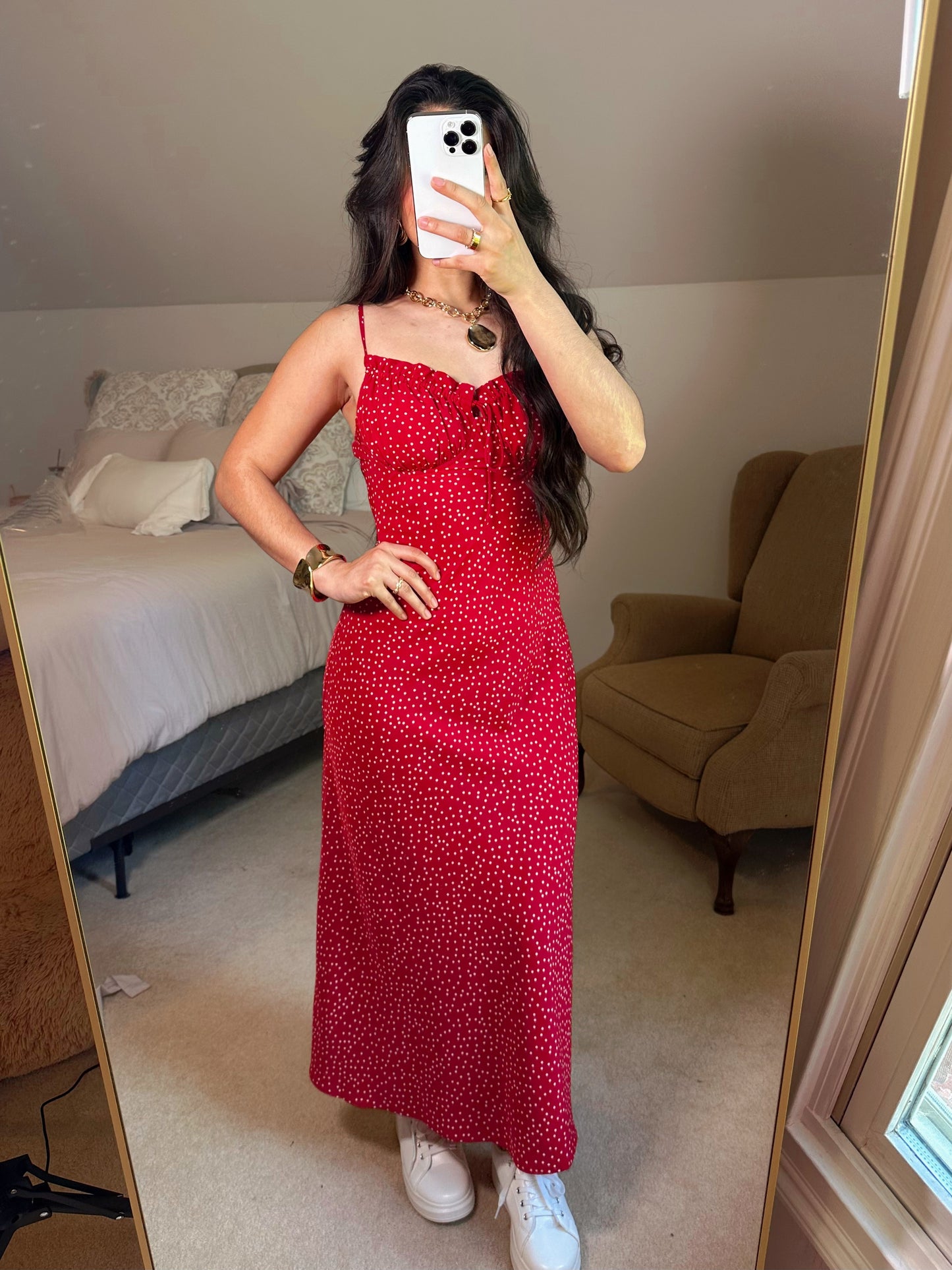 Red Polka Dot Midi Dress