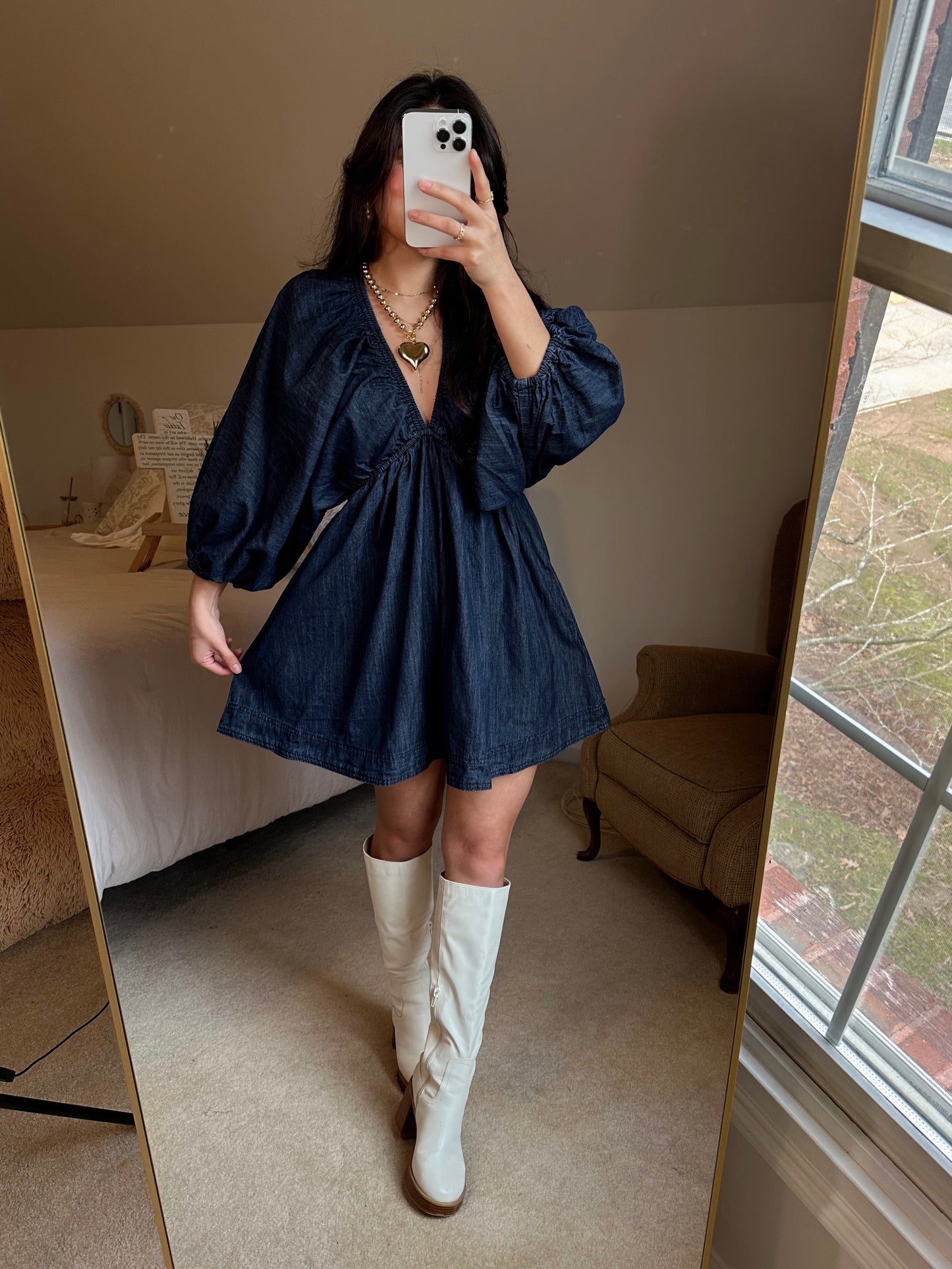 Dark Denim V-Neck Dress