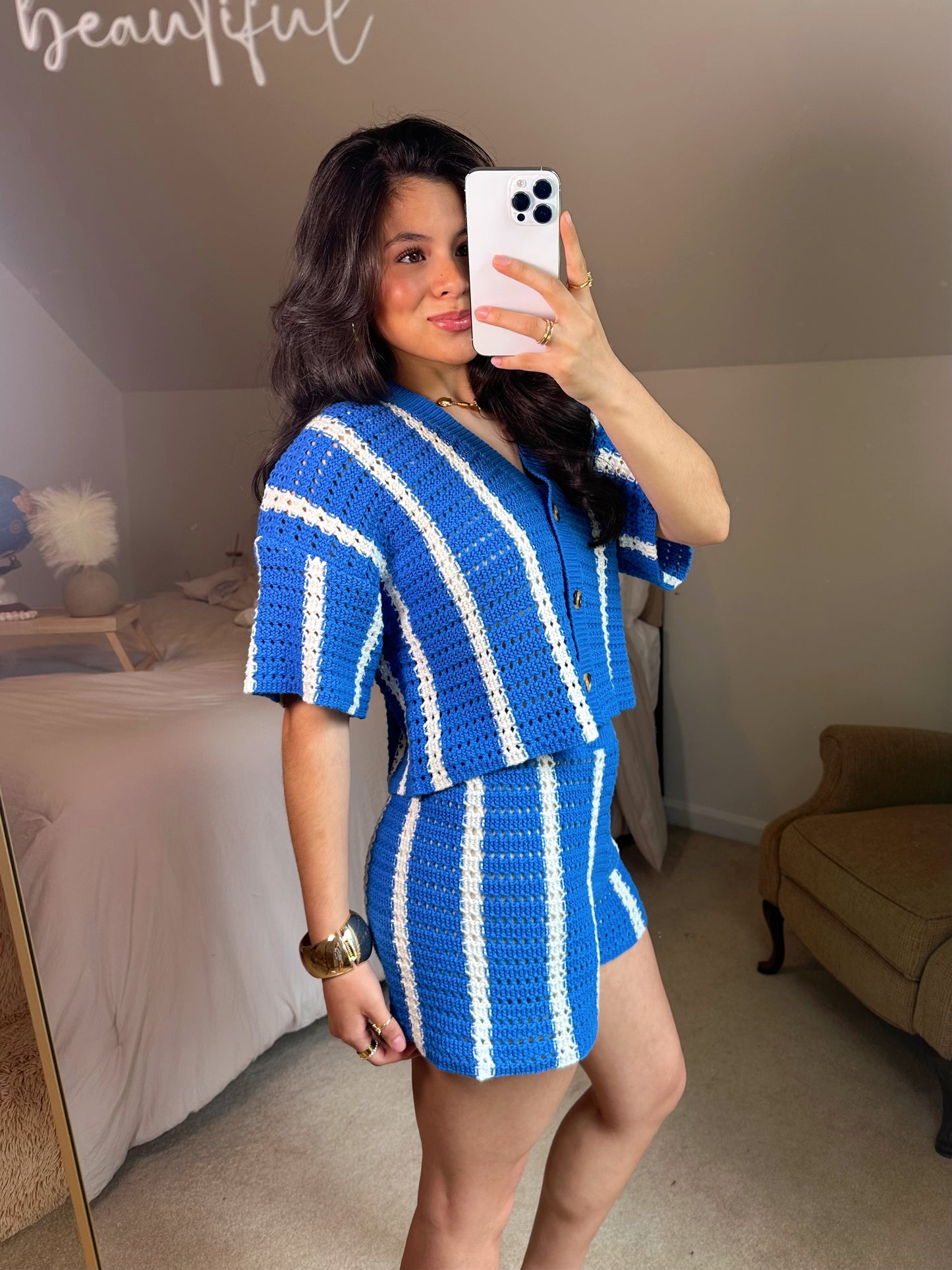 Ocean Blue Striped Crochet Set