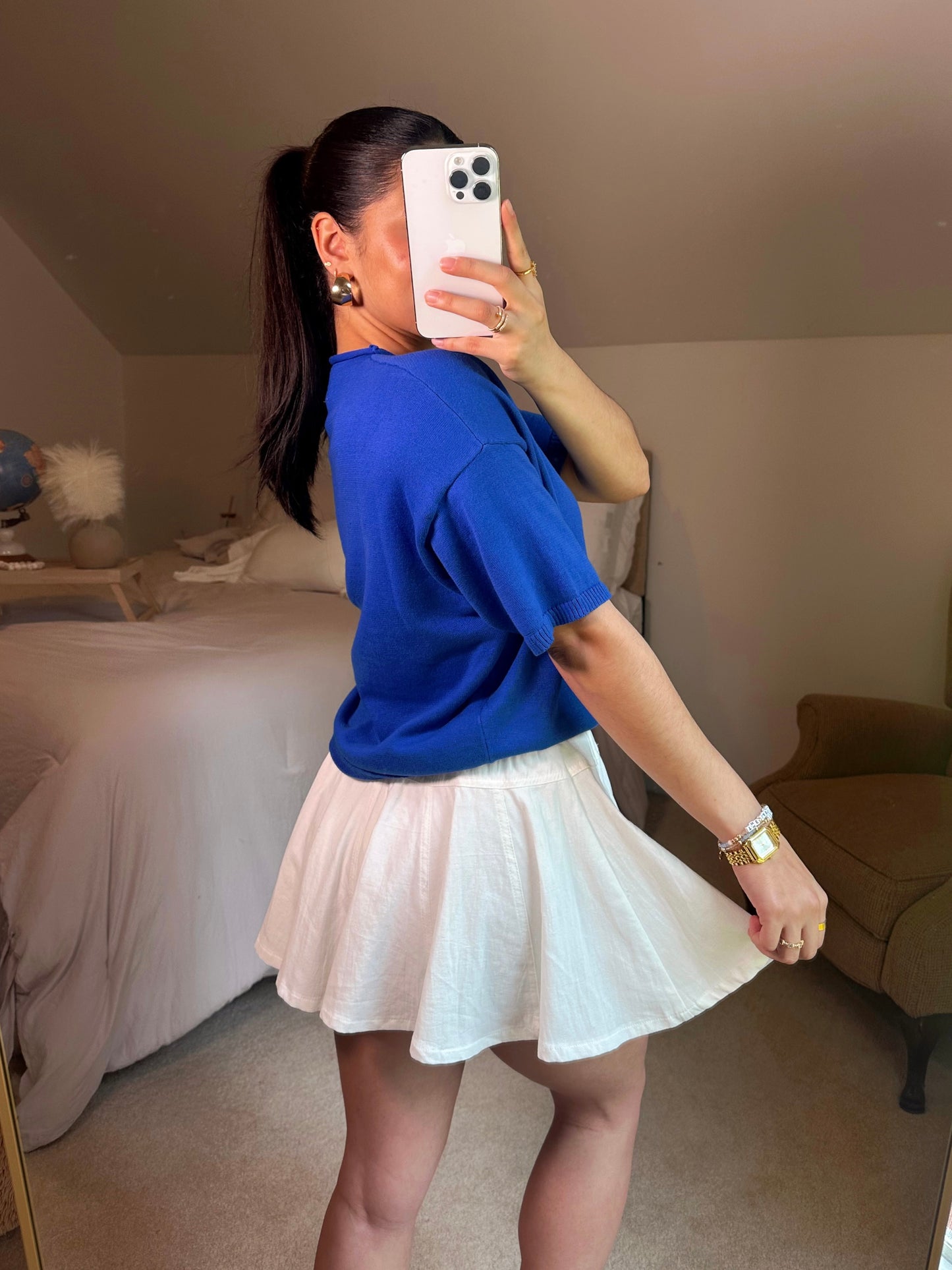 Blue Knit Short Sleeve Cardigan