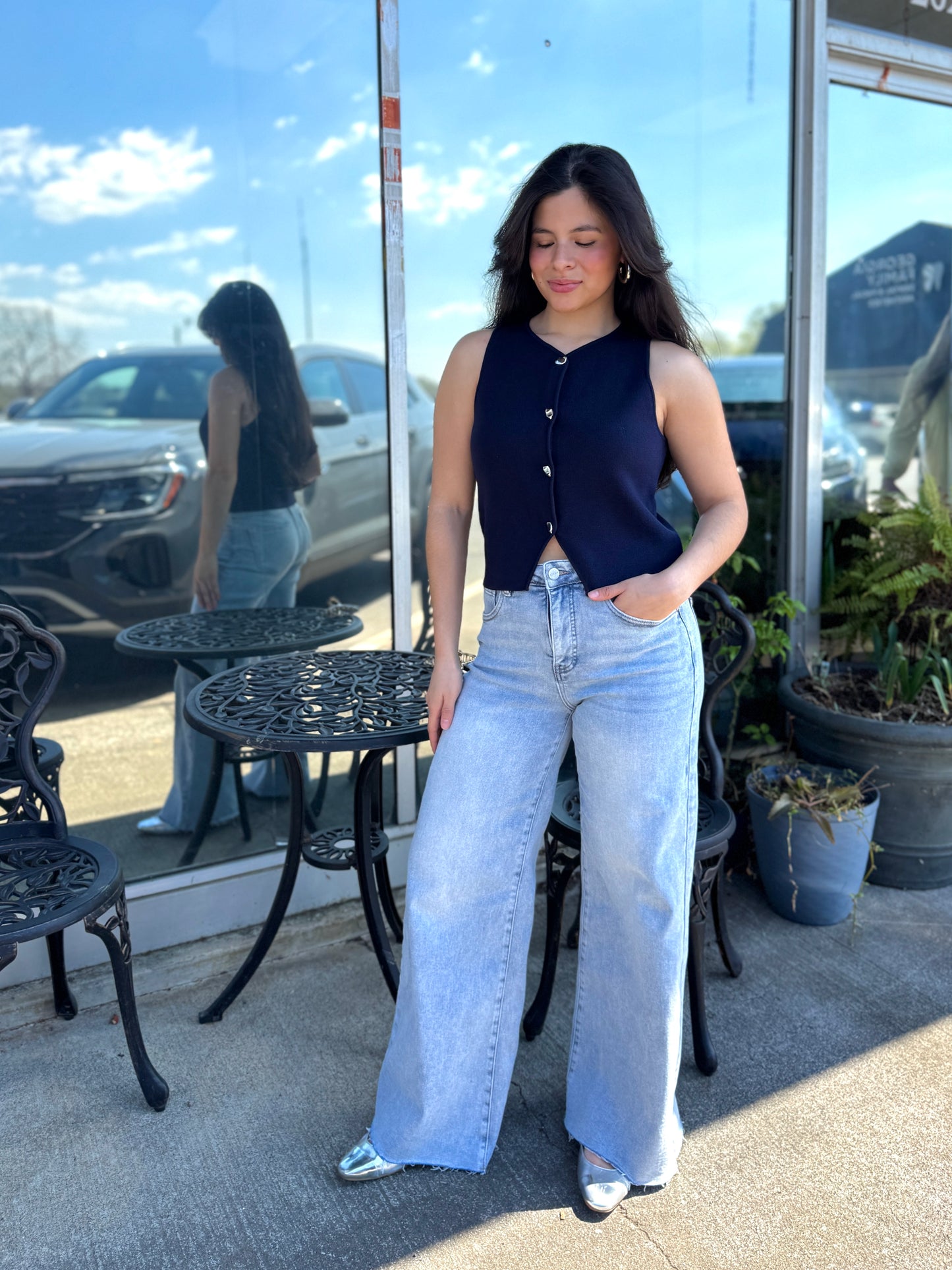 Classy Navy & Silver Knit Vest