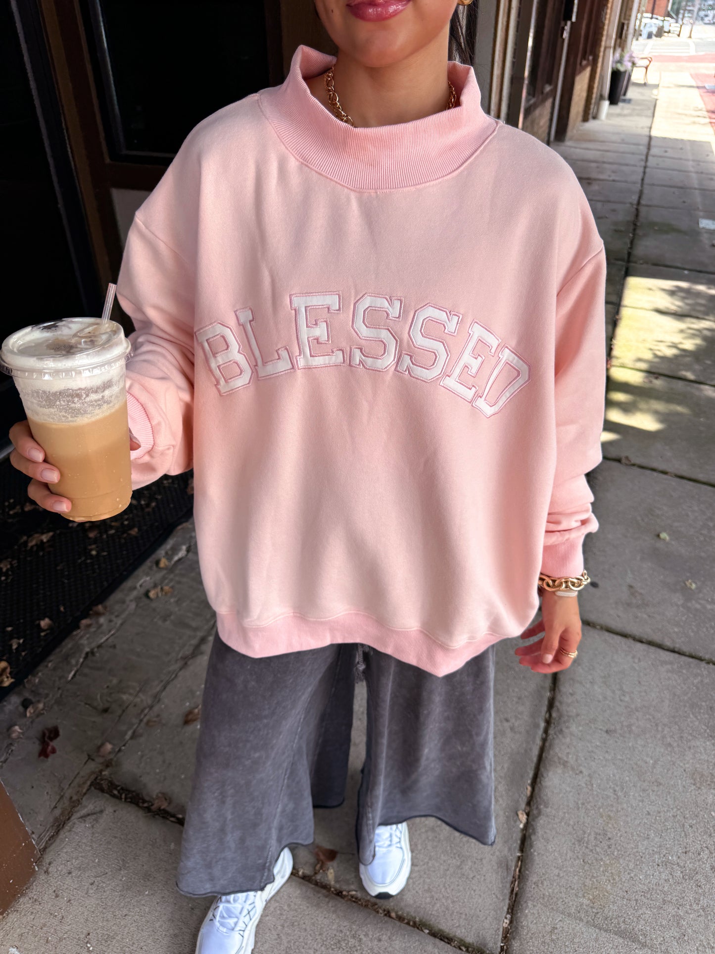 Blessed Baby Pink Oversized Mockneck Sweater