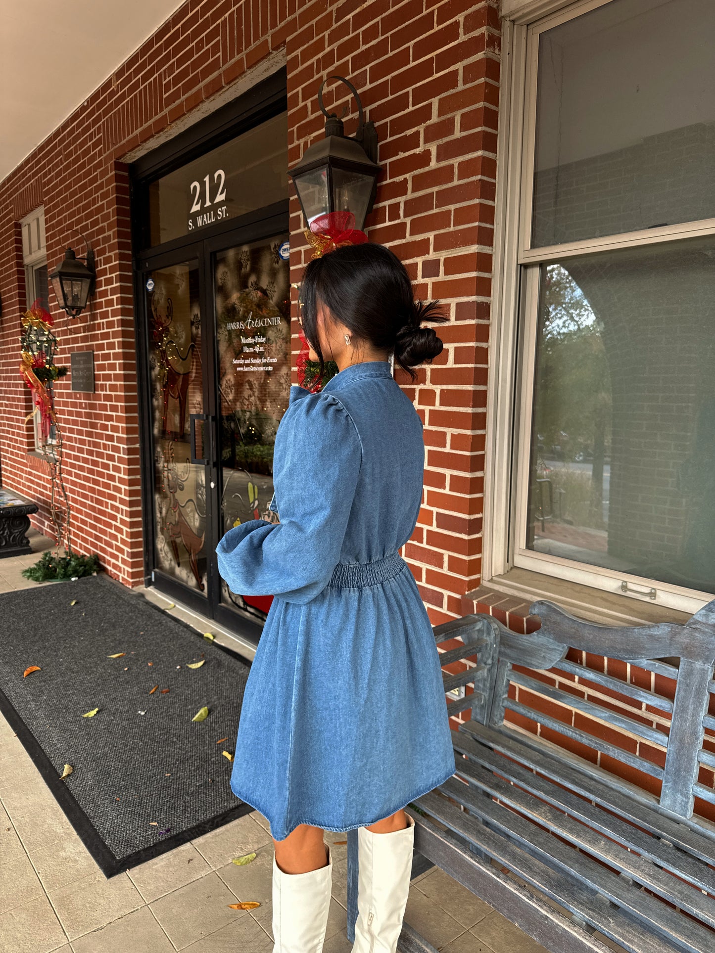 Denim Bow Mockneck Dress