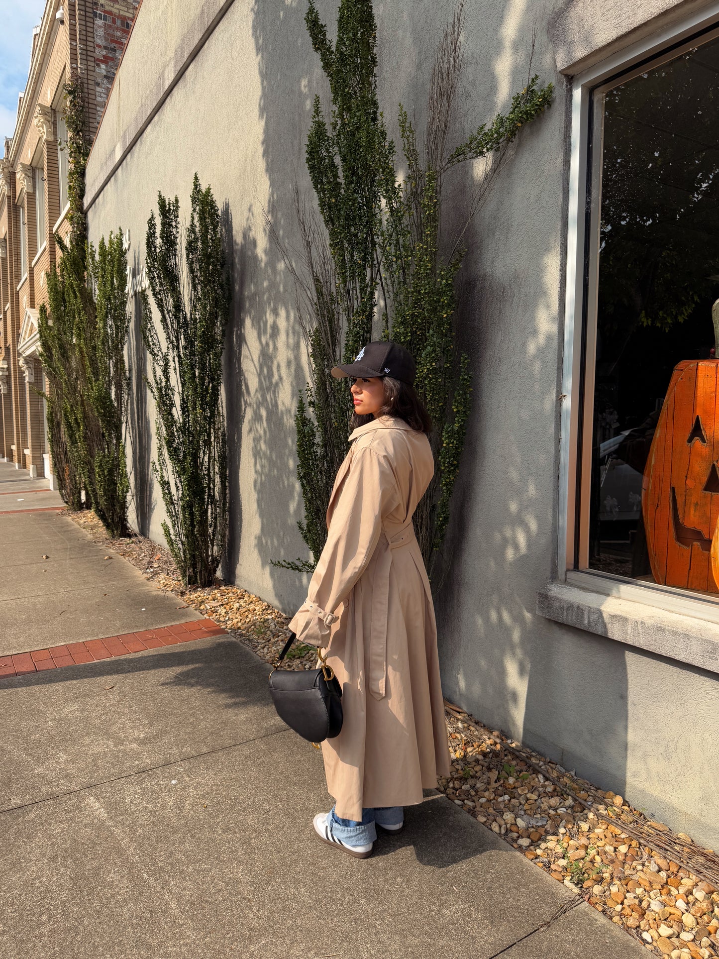 Latte Double Breasted Pleated Trench Coat