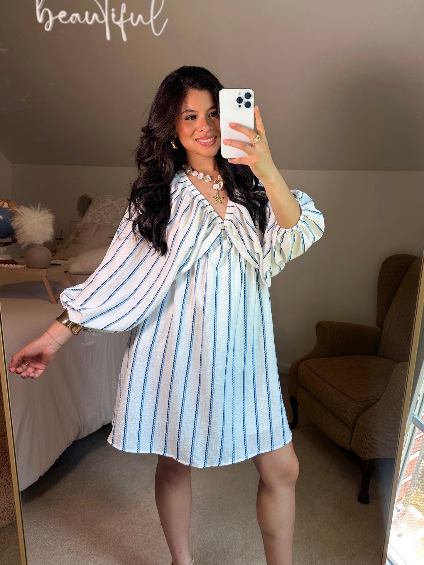 Coastal Stripe V-Neck Dress