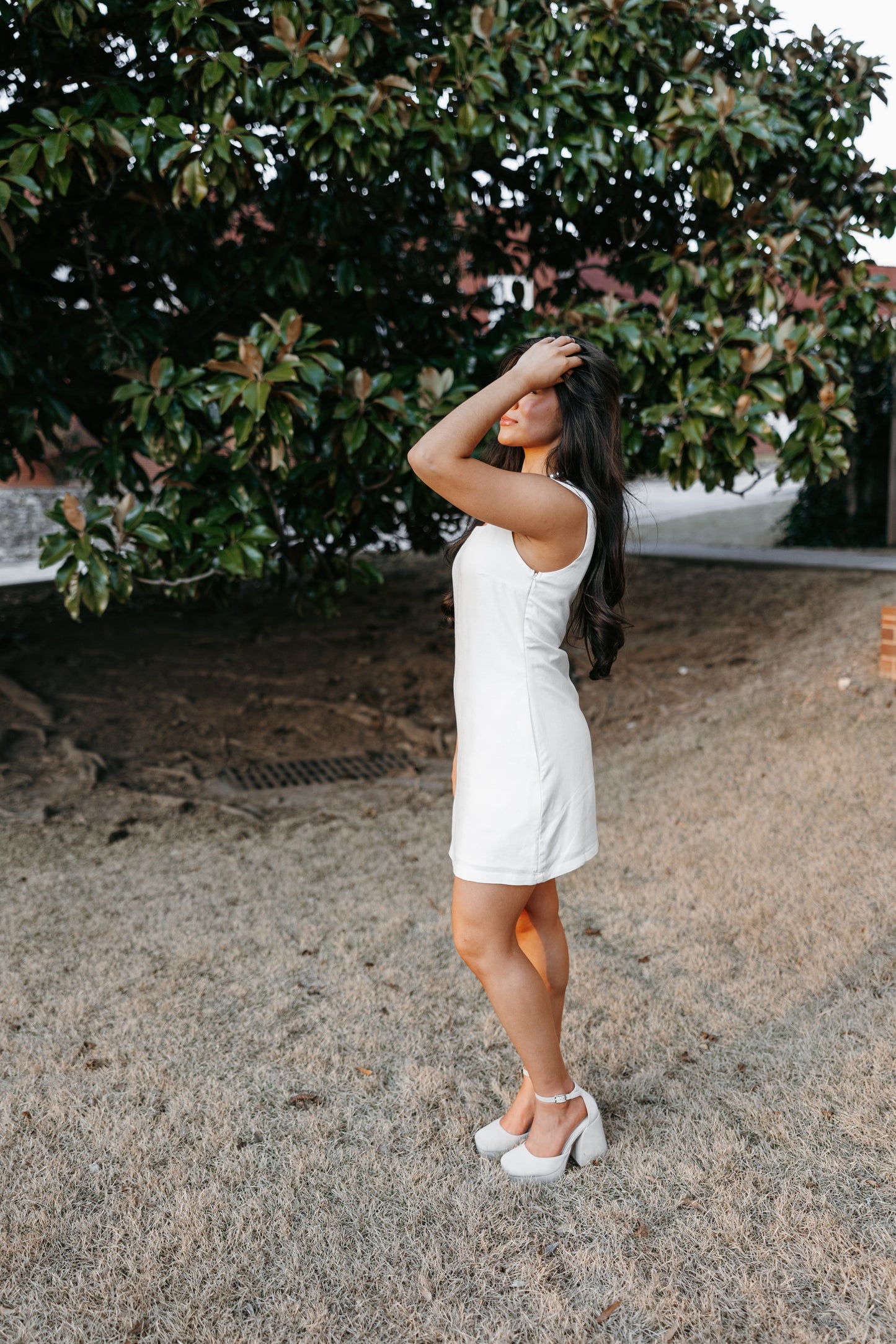White Linen Square Neck Dress