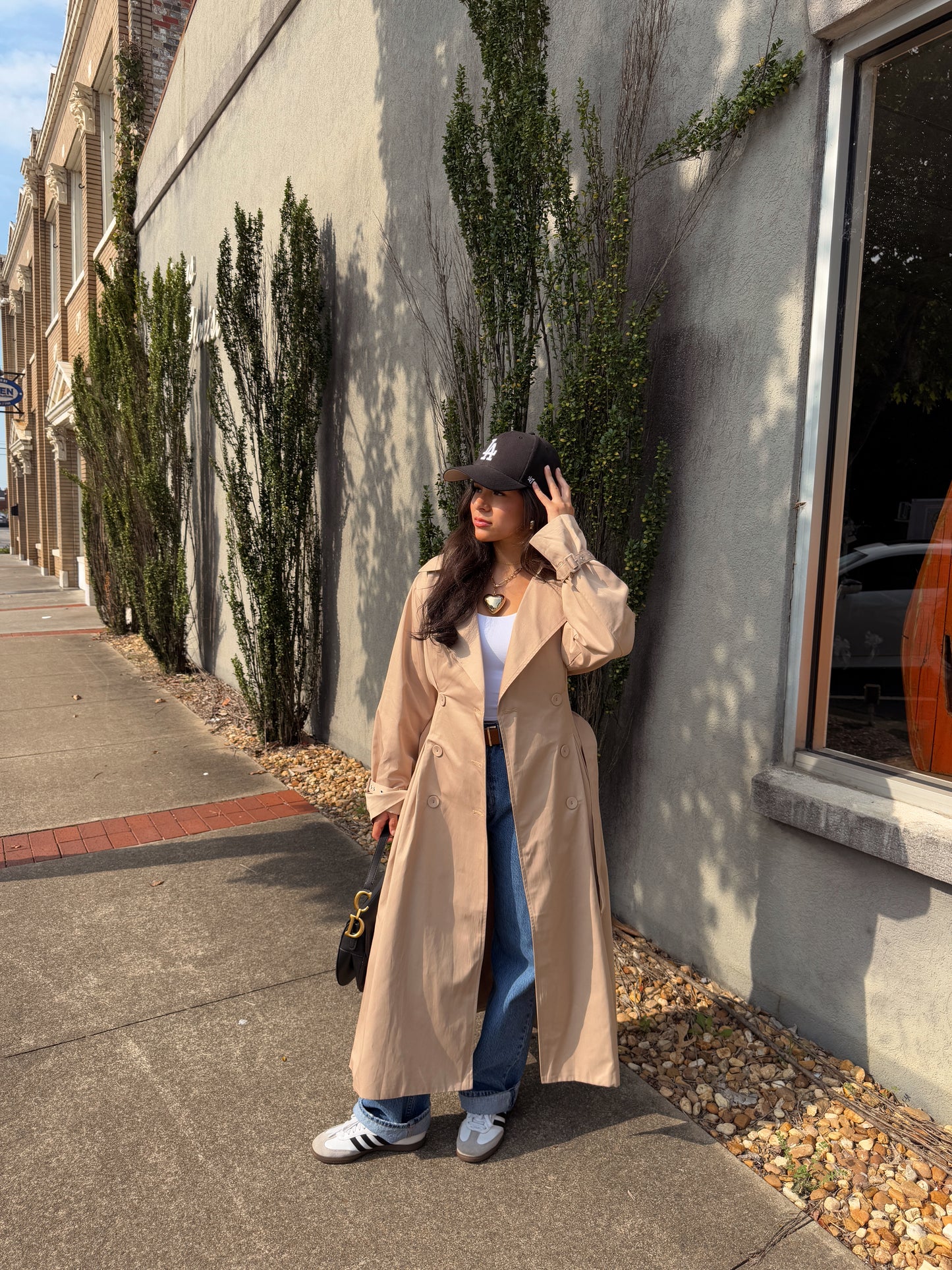 Latte Double Breasted Pleated Trench Coat