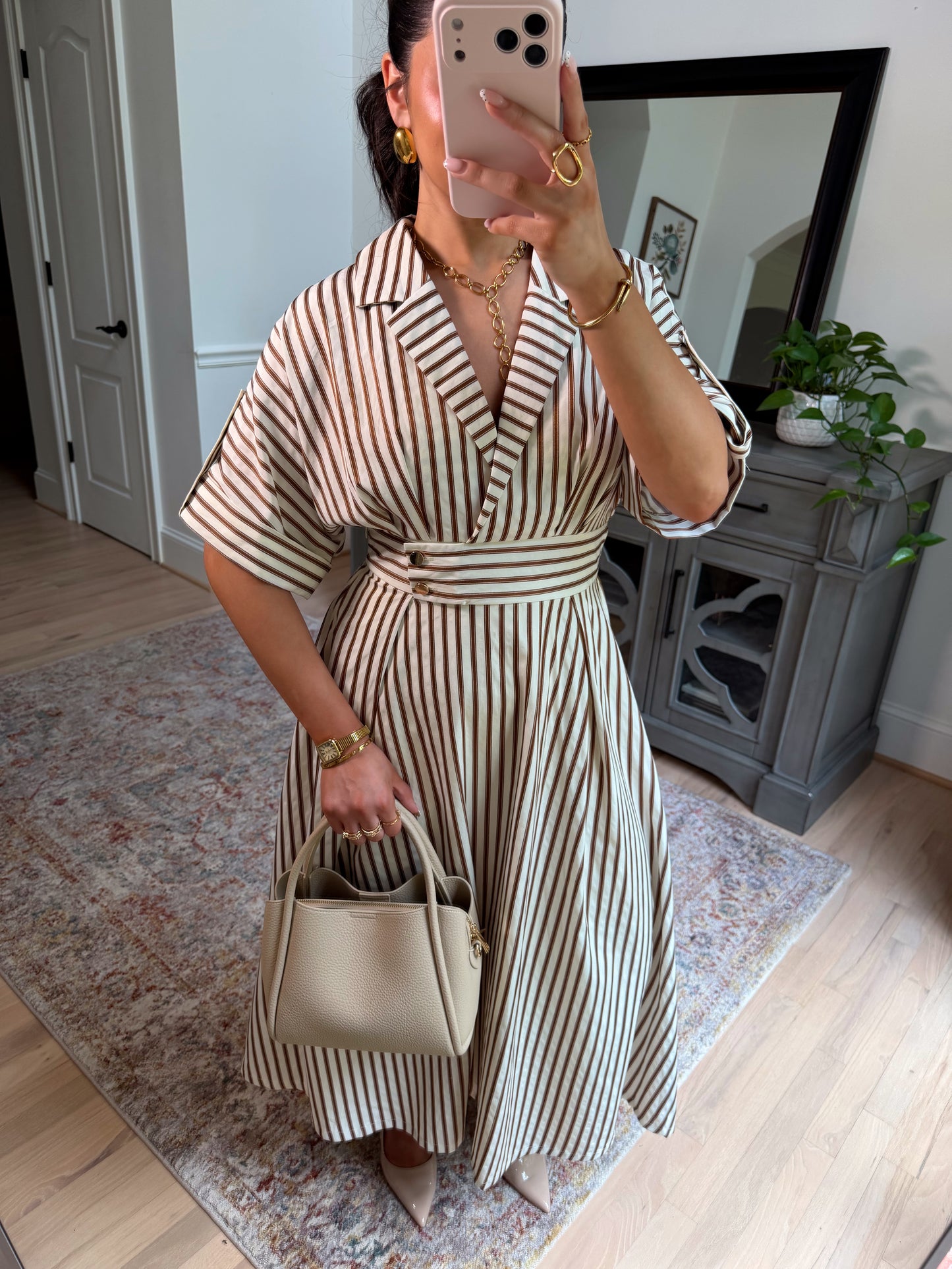 Espresso Date Striped Midi Dress